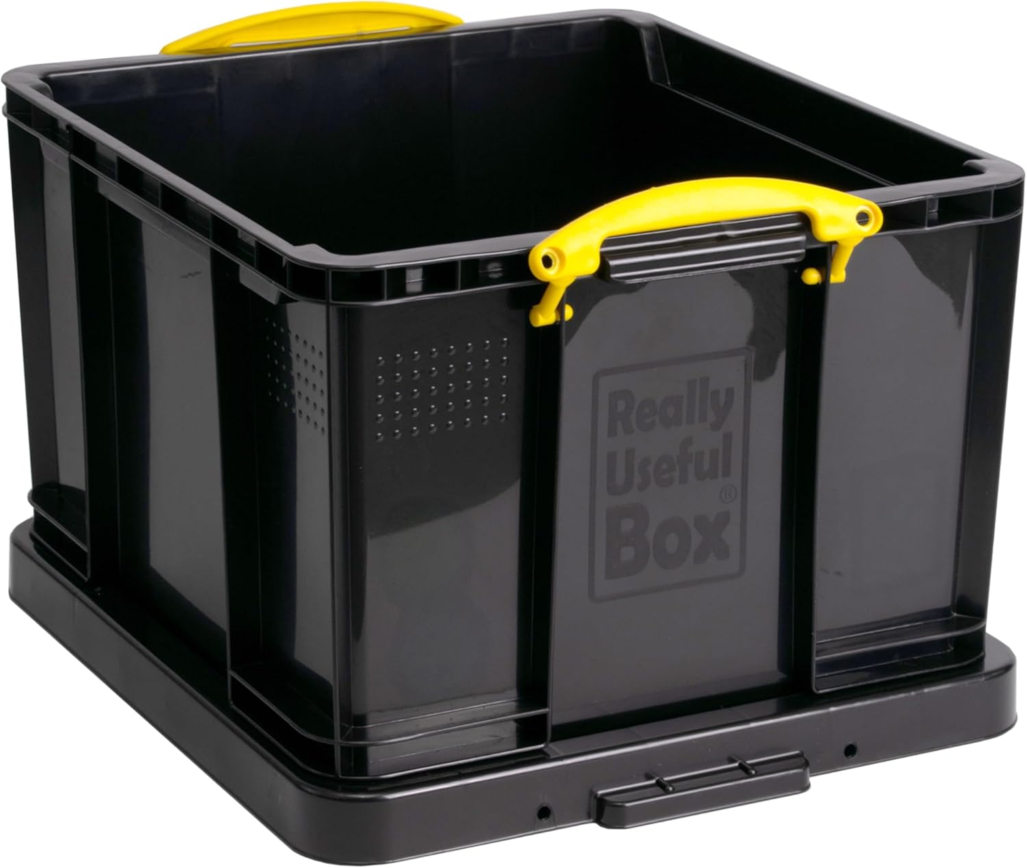 Really Useful Box Plastic Storage 42L Solid Black with Yellow Handles Pack of 2