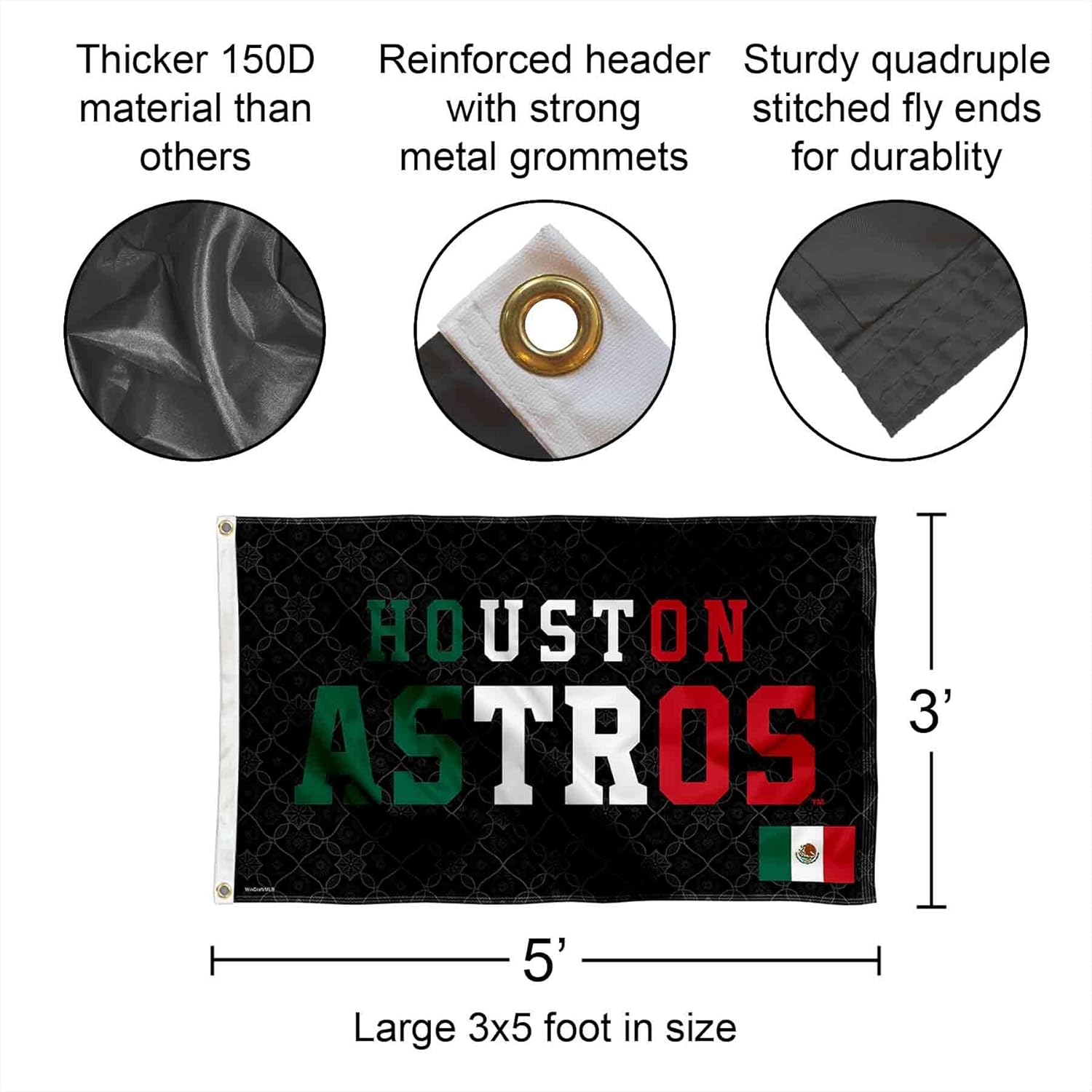 Houston Astros Mexico Mexican Colors 3x5 Foot Grommet Banner Flag - Image 2