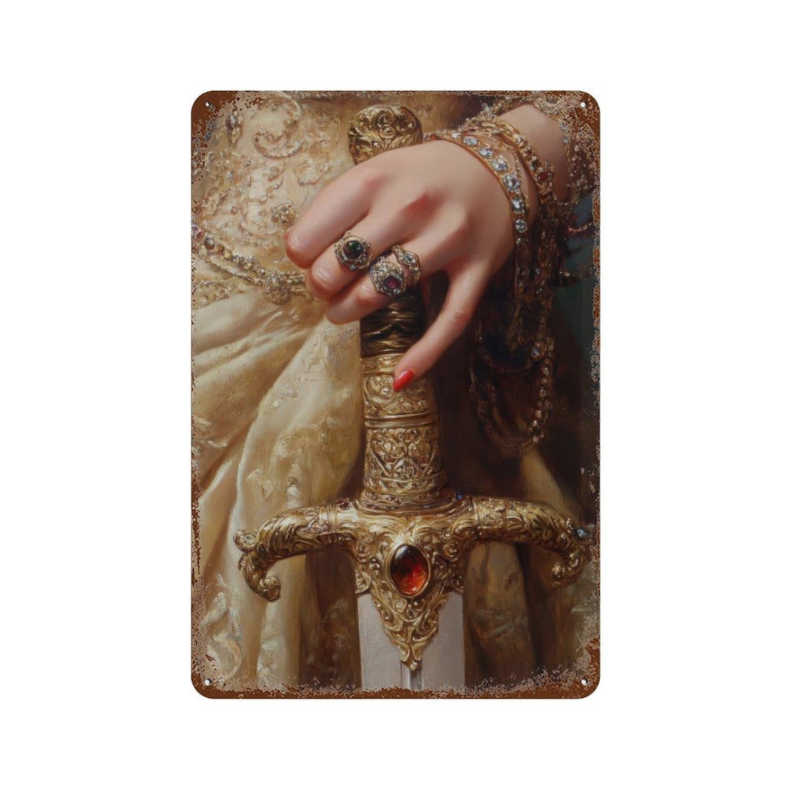 xiaoxiaoshen Victorian Woman with Sword Dark Academia Gothic Decor Antique Illustration Vintage1 Wall Decor Art Metal Tin Poster Modern Home Decor Art Home Bar Shop Decorations Vintage Sign 30x20cm