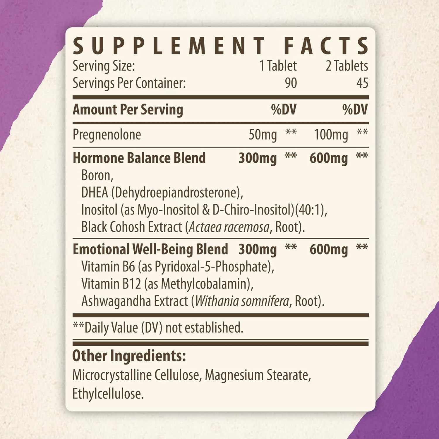 Pregnenolone with Ashwagandha for Women, Pregnenolone 100mg (2 Tablets) or 50mg (1 Tablet) Dose, 8-in-1 Formula with DHEA, Black Cohosh, Dual-Dosing, Vegan, Gluten Free, 180 Chewable Tablets