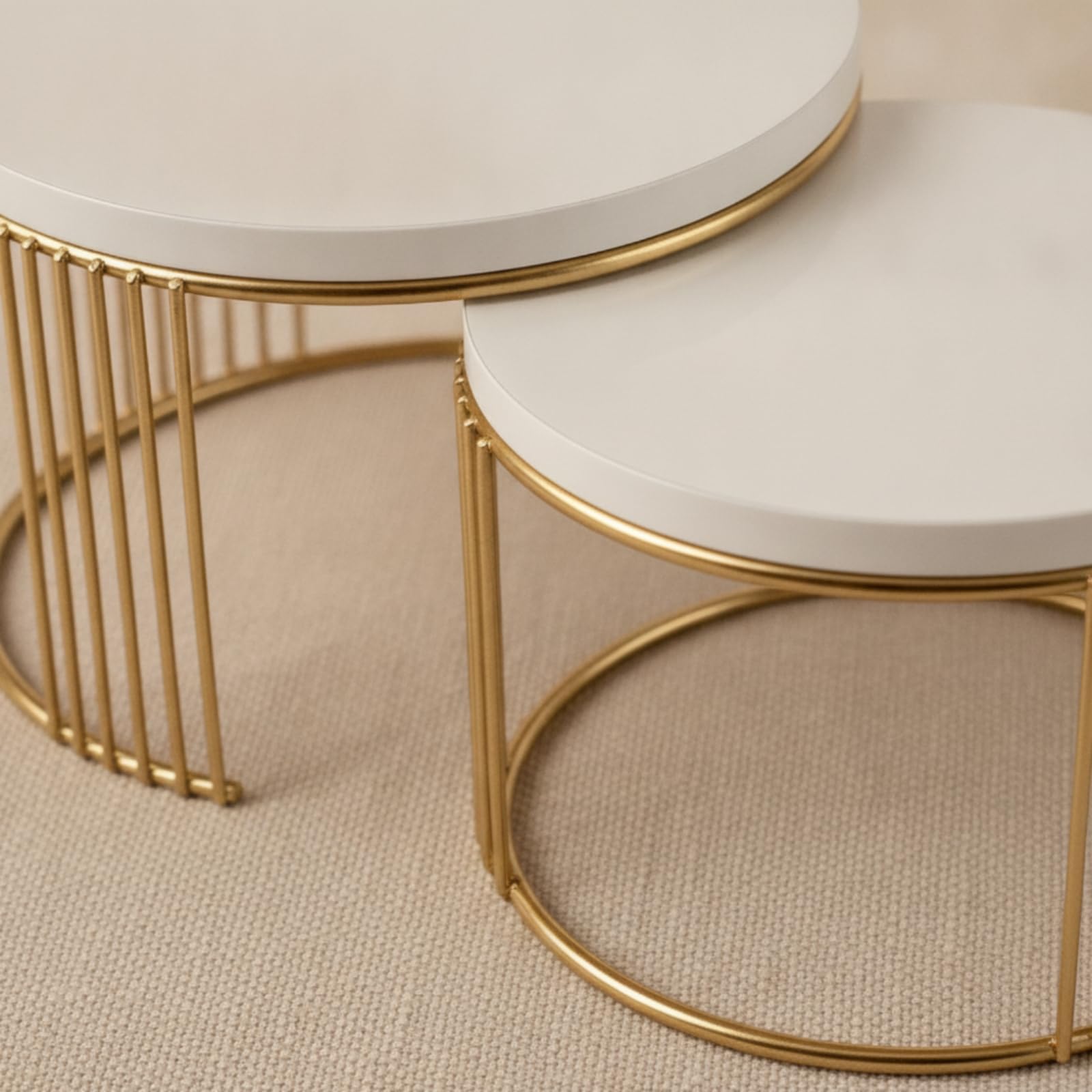 2 Pezzi Tavolini Nidificanti con Struttura in Metallo Tavolino Impilabile con Superficie da 1,5 Cm Moderno per Arredamento Stanza, Colore Marmo