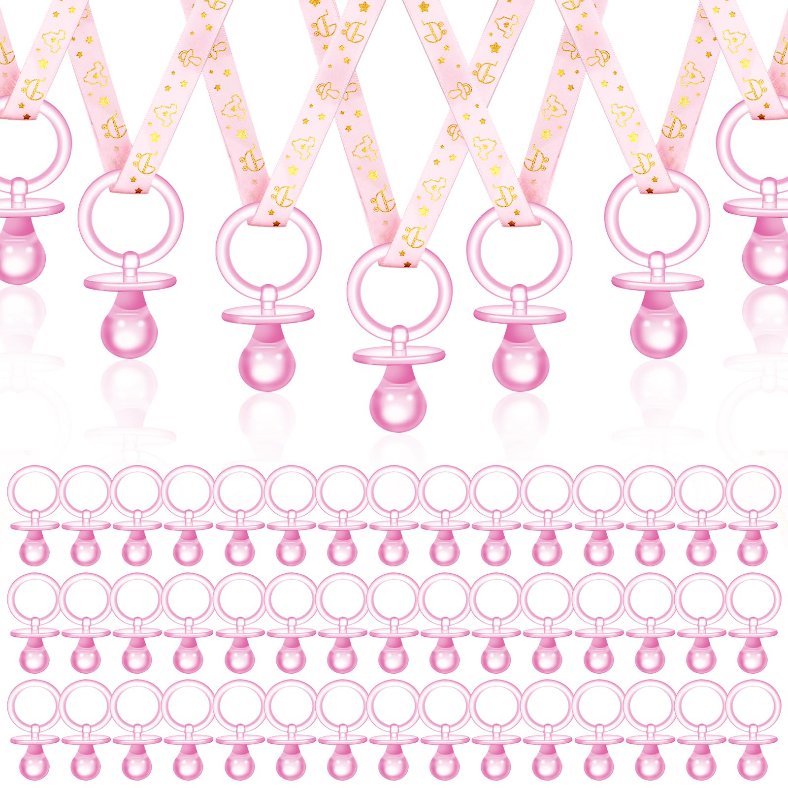 60 Pcs Baby Shower Pacifiers Acrylic Necklace for Chupones Para Baby Shower Pacifiers Party Favors Charm Pacifiers Necklace for Girls Boys Baby Shower Games Party Table Scatter Decorations (Pink)