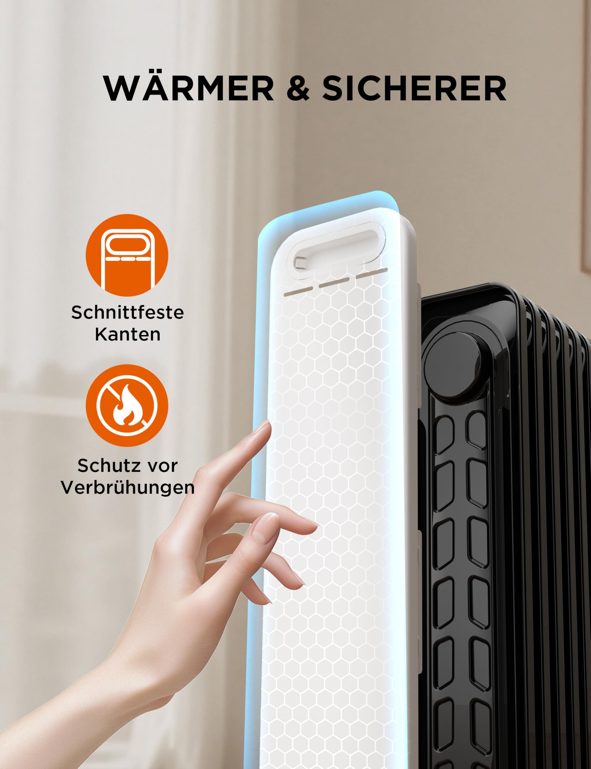 Midea Ölradiator, 2000W 9 Rippen tragbarer Elektroheizer mit Drehknopfregelung und einstellbarem Thermostat, 3 Heizstufen, Kipp- und Überhitzungsschutz, ultra-leise im Büro & Zuhause