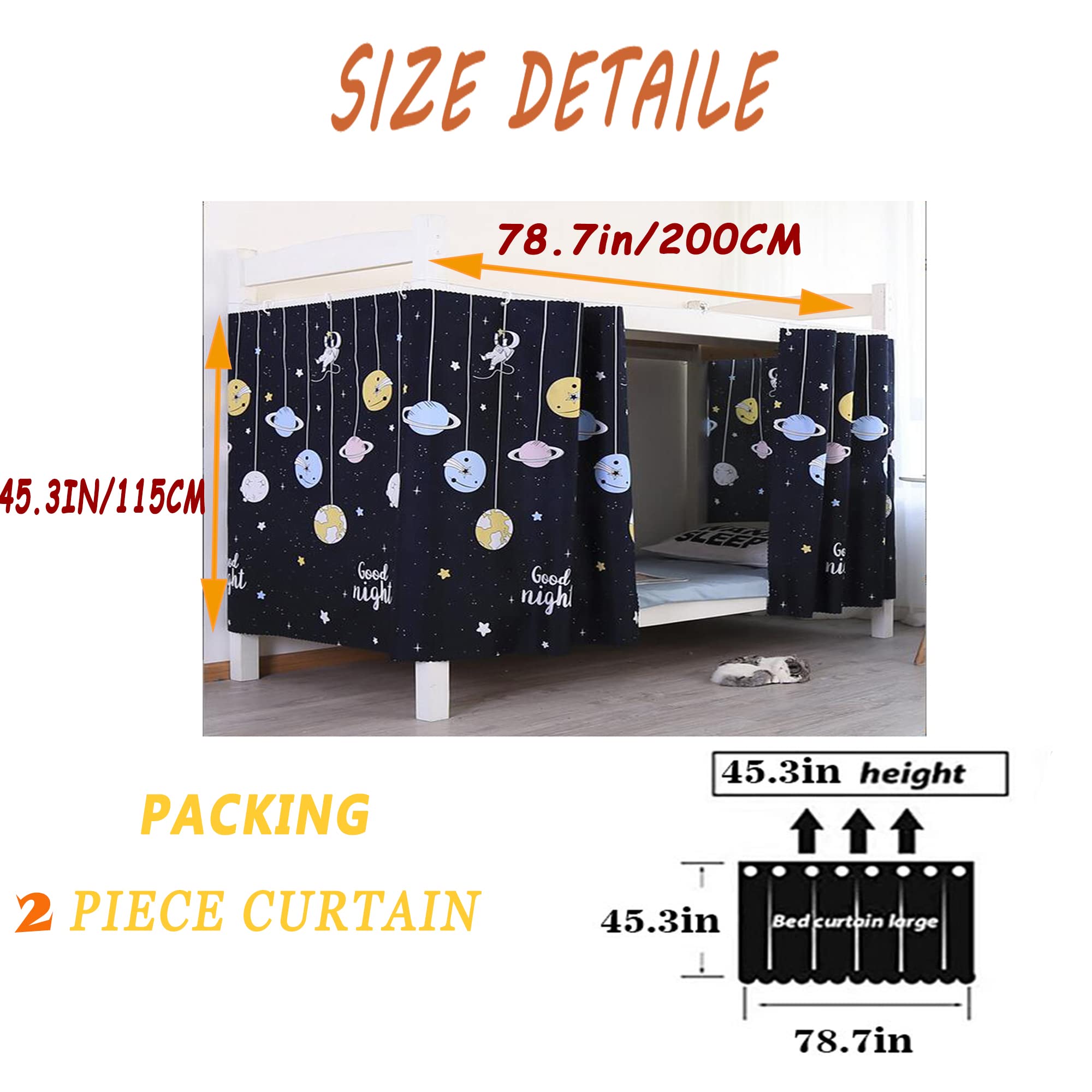 Navhao 2 Panels,Bottom Bunk Bed Curtains Cloth Bed Canopy Students Curtain Shading Nets for Single Bed