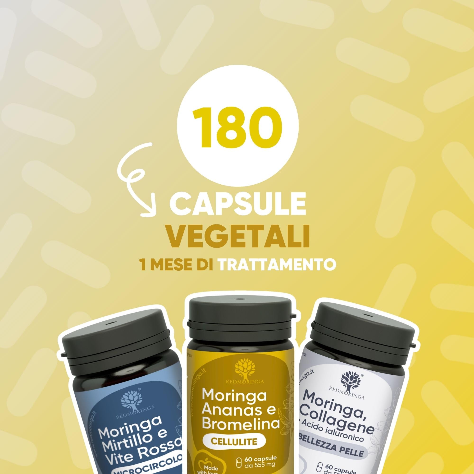 Trattamento Gambe Perfette RedMoringa - Bundle Integratore Ananas e Bromelina 5000GDU | Integratore Mirtillo Nero | Integratore Collagene e Moringa BIO (180 Caps. Drenante + Microcircolo + Collagene)