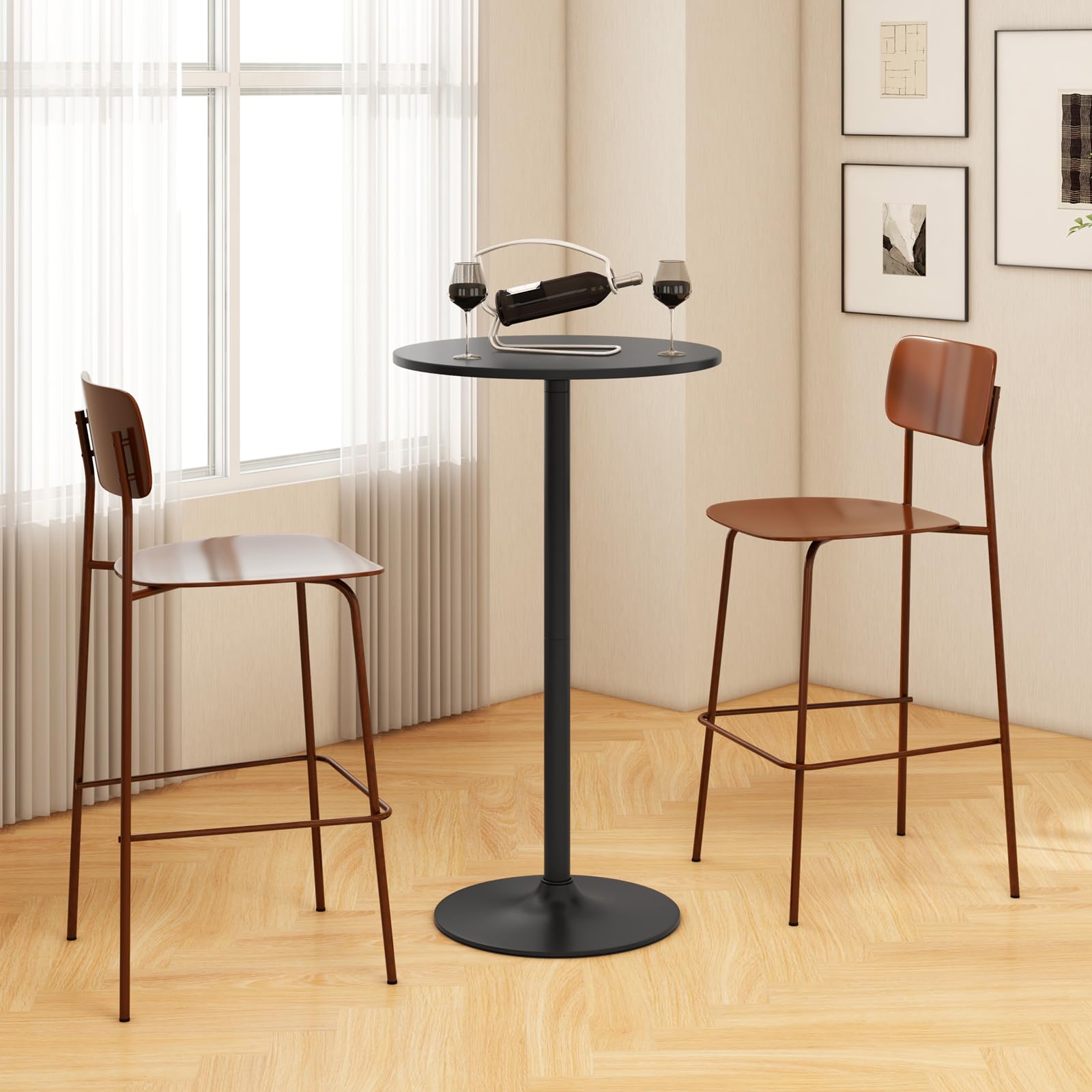 RELAX4LIFE Table Bar Ronde Haute, Table Haute Mange Debout, Hauteur Réglable 100/56 CM, Base en Métal, Style Moderne, Montage Facile, pour Bistrot, Café, Bar, Dia.60 CM (Noir,2)