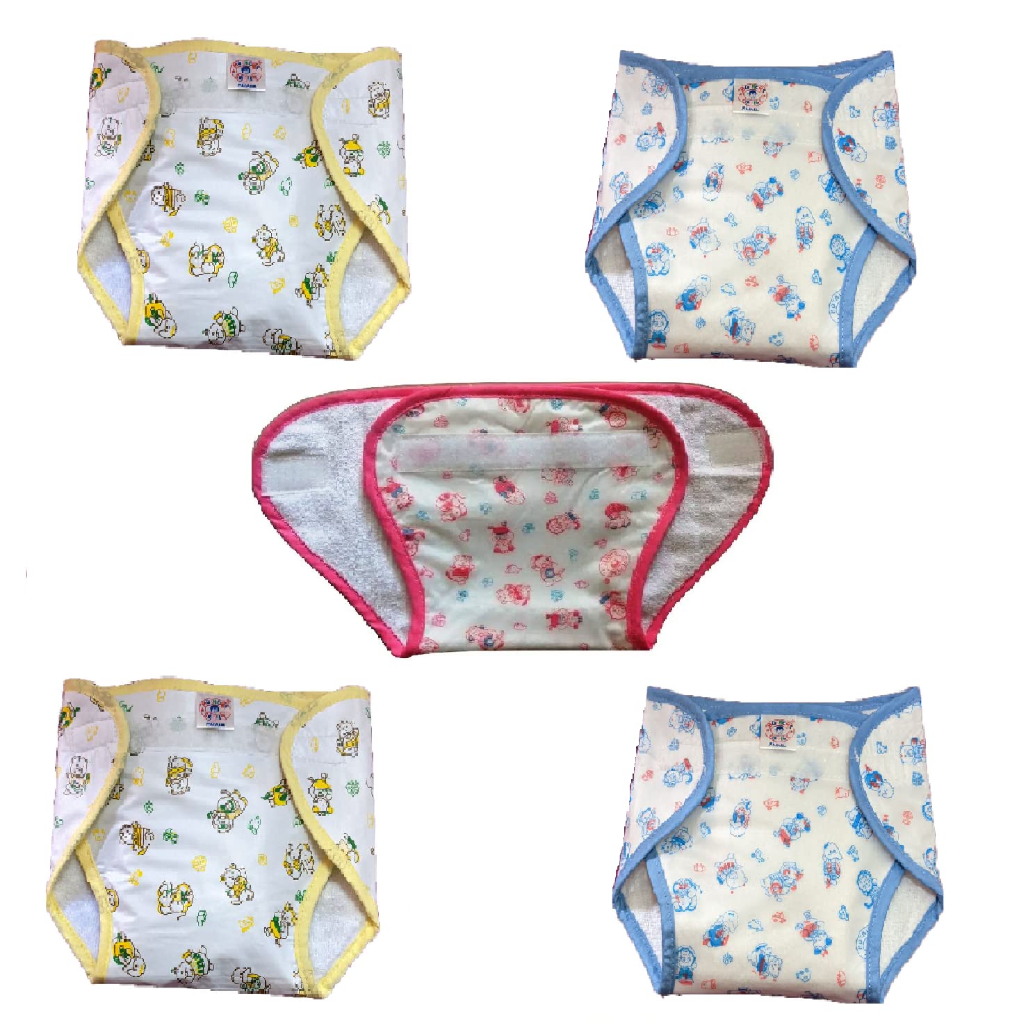 MOTHERS CHOICE Reusable Loop and Hook PVC Nappy/Diaper Training Pants/Langot Waterproof Nappy for New Born Baby Outside Soft Plastic Inside Terry Cotton 3-6 Months (PACK OF -5 (SMALL))-image-35