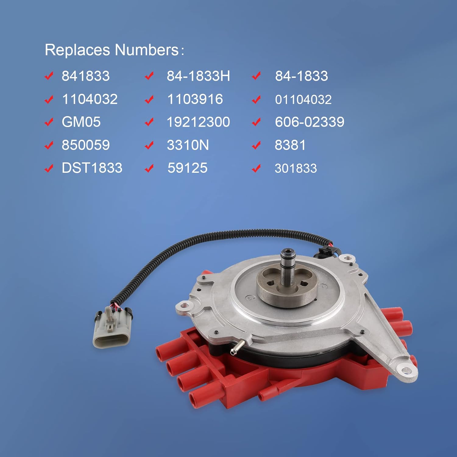 JDMSPEED Ignition Distributor 1104032 1103916 Replacement For Chevy Camaro/Caprice/Corvette/Impala SS, Replacement For Buick Roadmaster, Replaces 19212300 84-1833 with Cap and Rotor Wire Harness