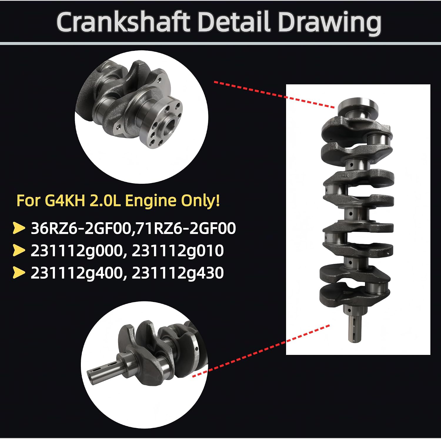 G4KH 2.0 Engine Rebuild Kit Crankshaft Timing Chain Pistons Bearings for Hyundai Elantra Kona Sonata Santa Fe Genesis G70 Kia Optima Sportage Sorento Stinger 2.0L 2011-2025 231112g000 76457 HS55399