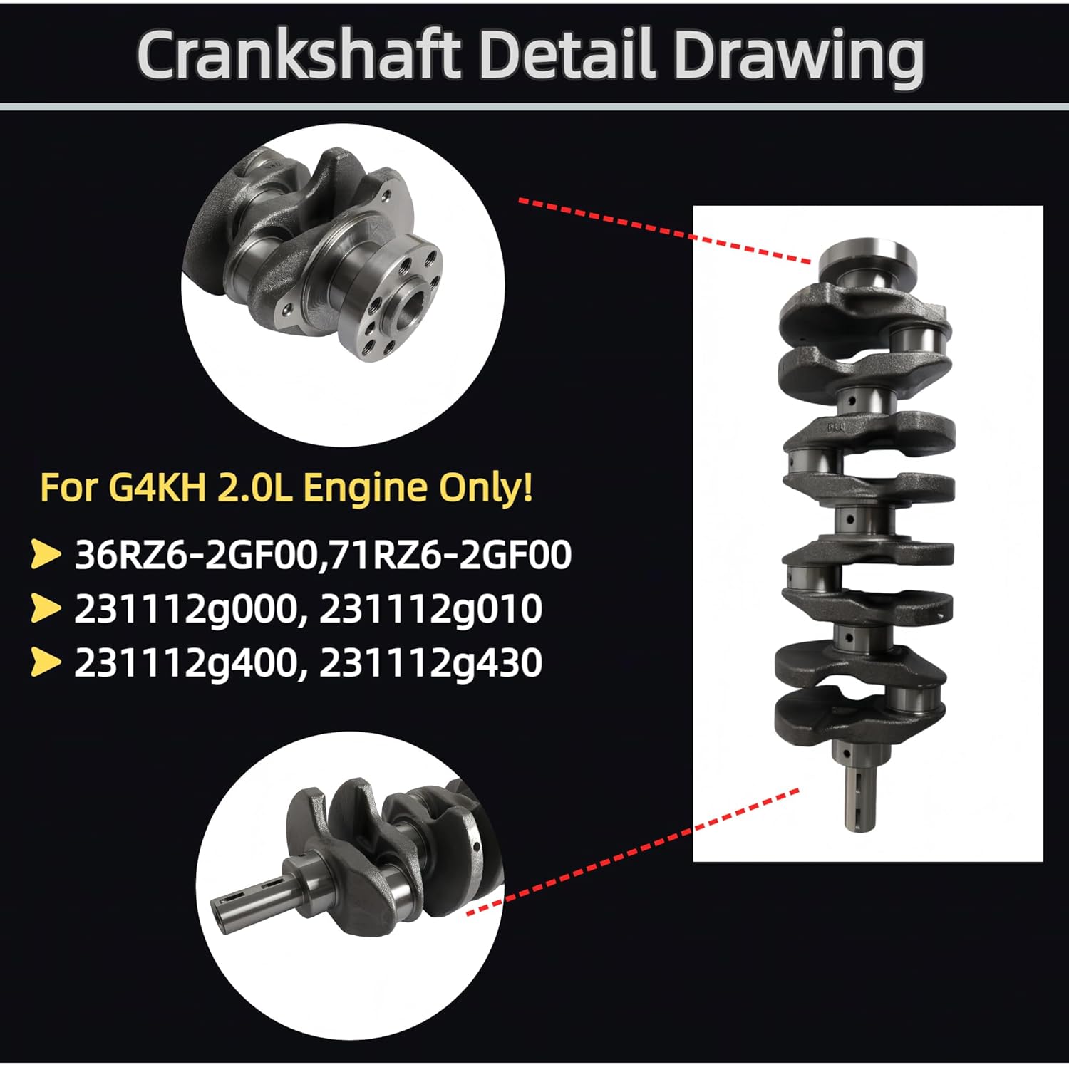 G4KH Engine Rebuild Kit Crankshaft Connecting Rod Pistons & Ring Set Bearings for Hyundai Sonata Santa Fe Genesis Kia Optima Sorento Sportage 2.0T L4 Gas 2011-2020 231112G000 235102G400 23410-2G410