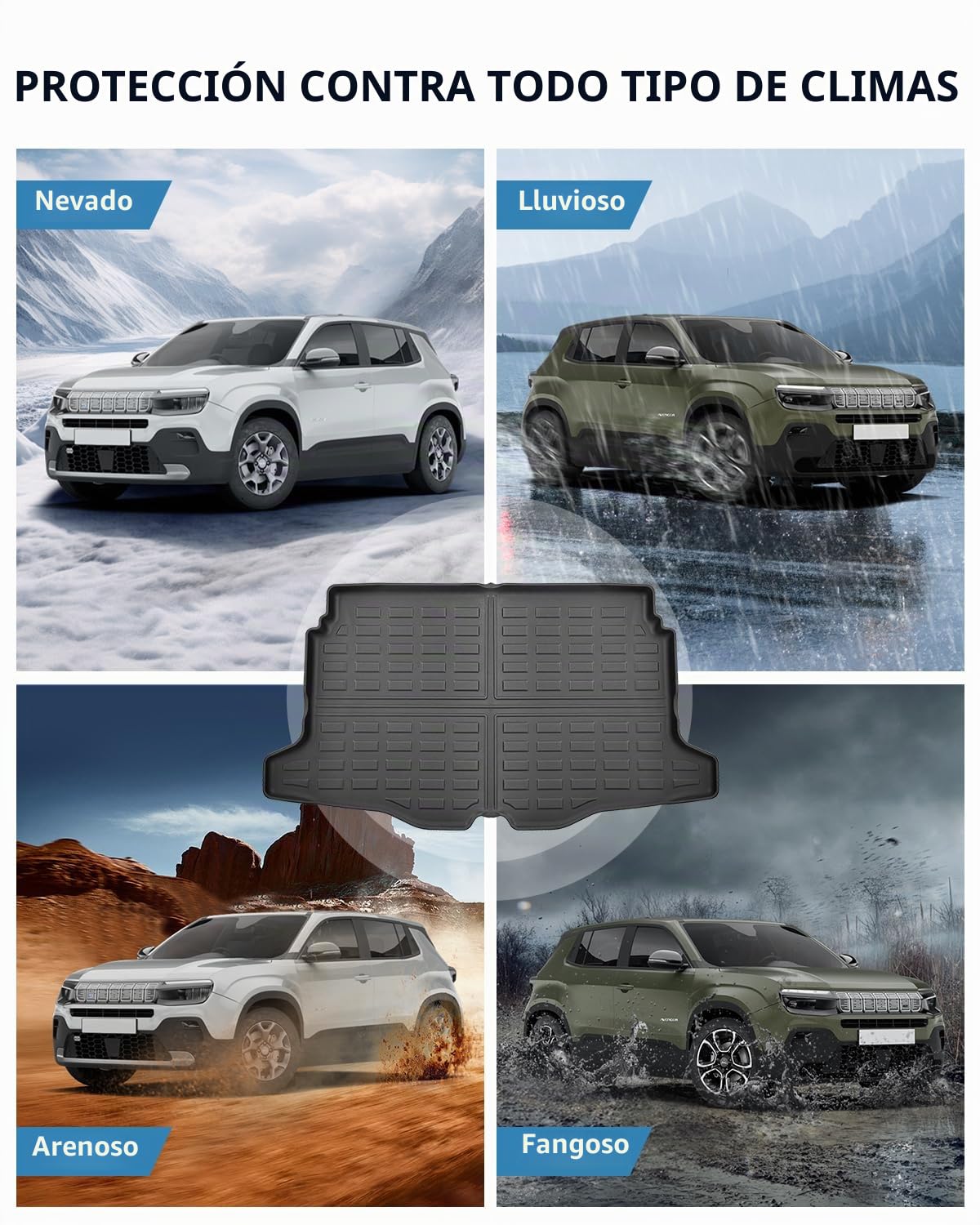 TPE Alfombrillas Maletero para Jeep Avenger Hybrid EV 2023-2026 | Alfombras Maletero Originales, Protector Maletero Antideslizantes e Impermeables, Funda Maletero con Bordes Elevados