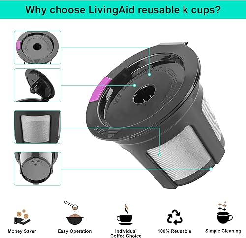 Miniatura 5 de K Cups reutilizables, paquete de 4 cápsulas de café reutilizables con cuchara de café, filtros de café recargables K Cups con malla de acero