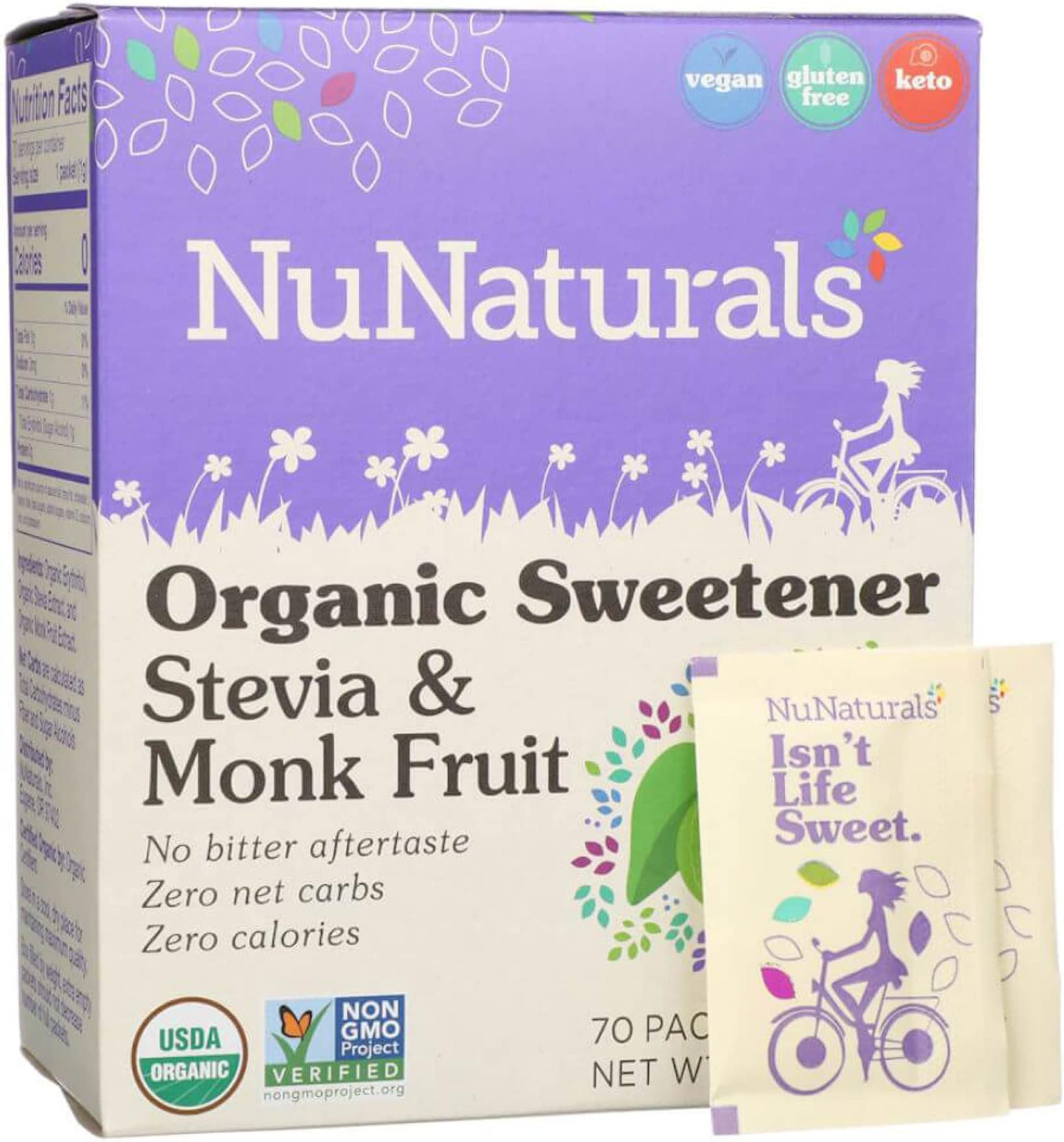 NuNaturals Organic Sweetener Stevia & Monk Fruit, Sugar