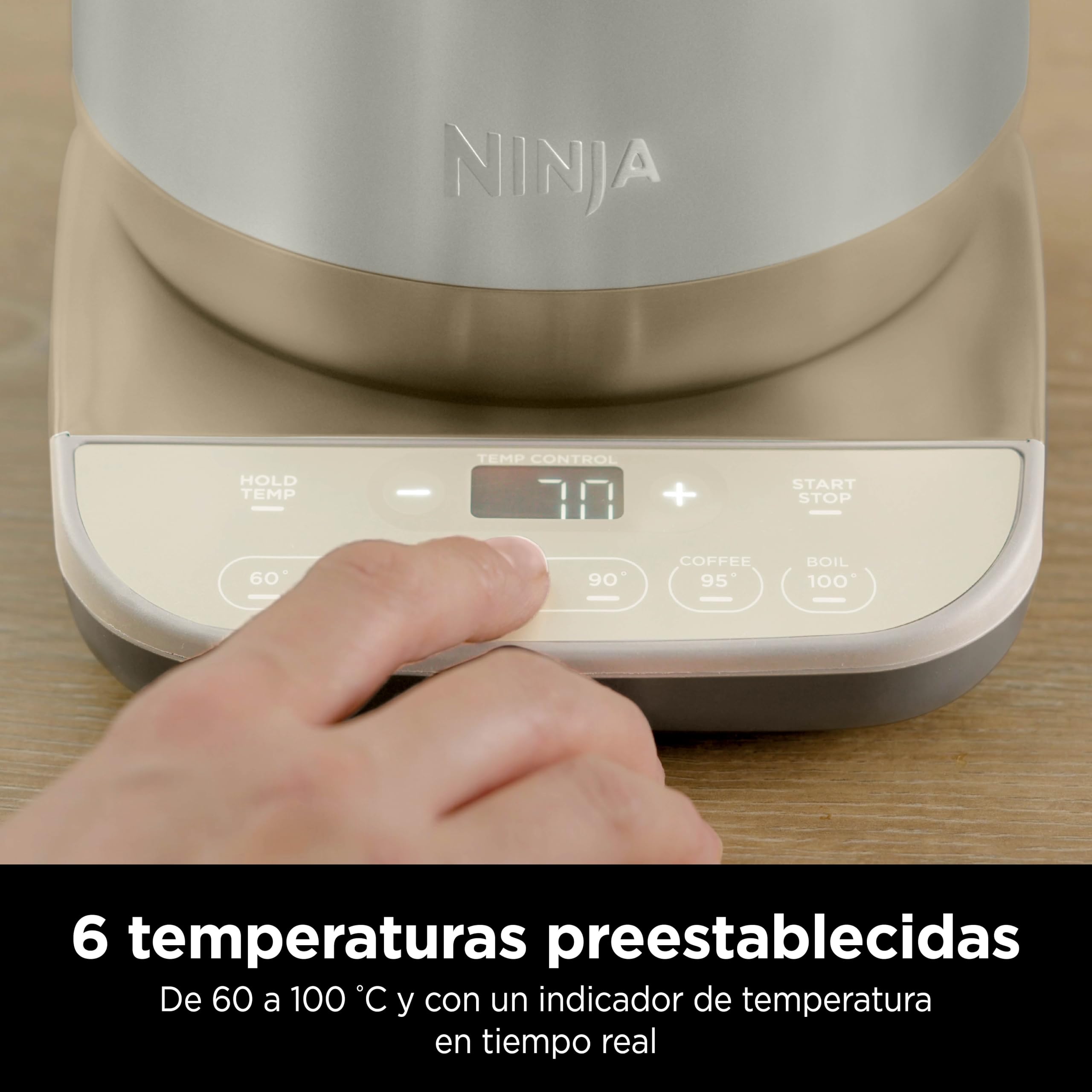 Ninja Hervidor de Agua Eléctrico, Piedra Dorada, KT201EUSTGD | Con Temperatura Regulable, 1,7 L, Hervido Rápido, 6 Temperaturas Predefinidas, Función Hold Temp (Mantener Temperatura)