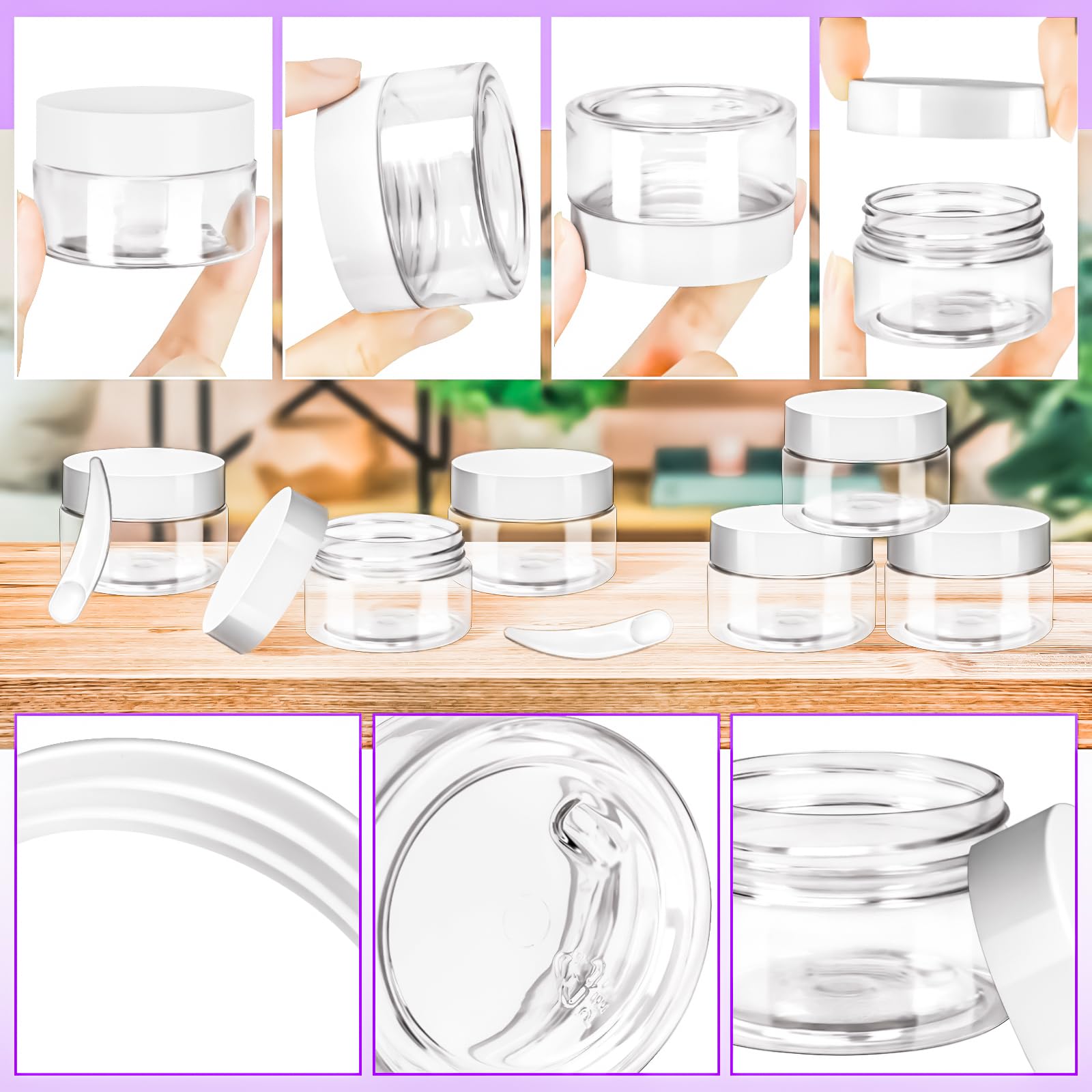 Paquete de 20 tarros de plástico de 1 onza, tarros de tamaño de viaje de 30 ml con tapas, frascos pequeños de 30 g para cosméticos de viaje para artículos de tocador, crema, maquillaje