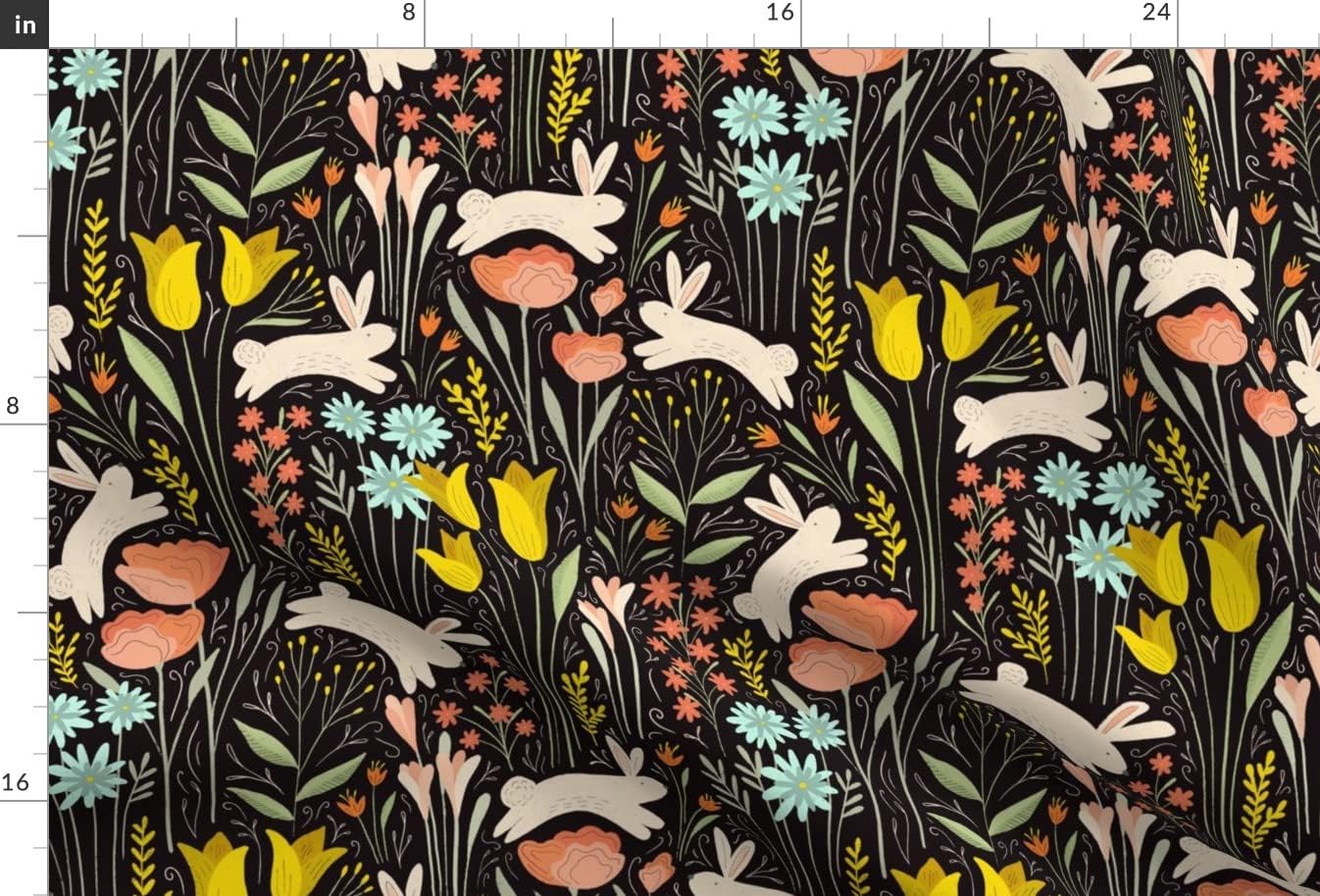 Spoonflower Fabric - Spring Bunnies Floral Bunny Illustration Springtime Flora Fauna Printed on Minky Fabric by The Yard - Sewing Baby Blankets Quilt Backing Plush