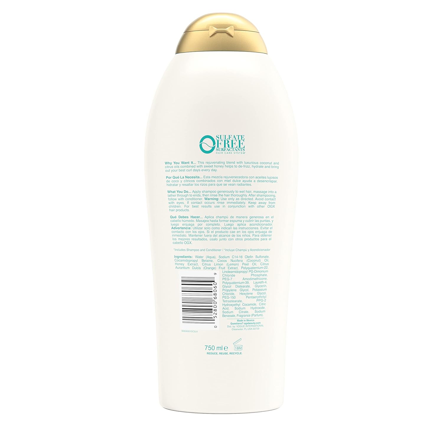 OGX Quenching + Coconut Curls, Moisturizing Shampoo for Curly Hair, Detangling, Curl Enhancing, 25.4 fl oz (Pack of 2)