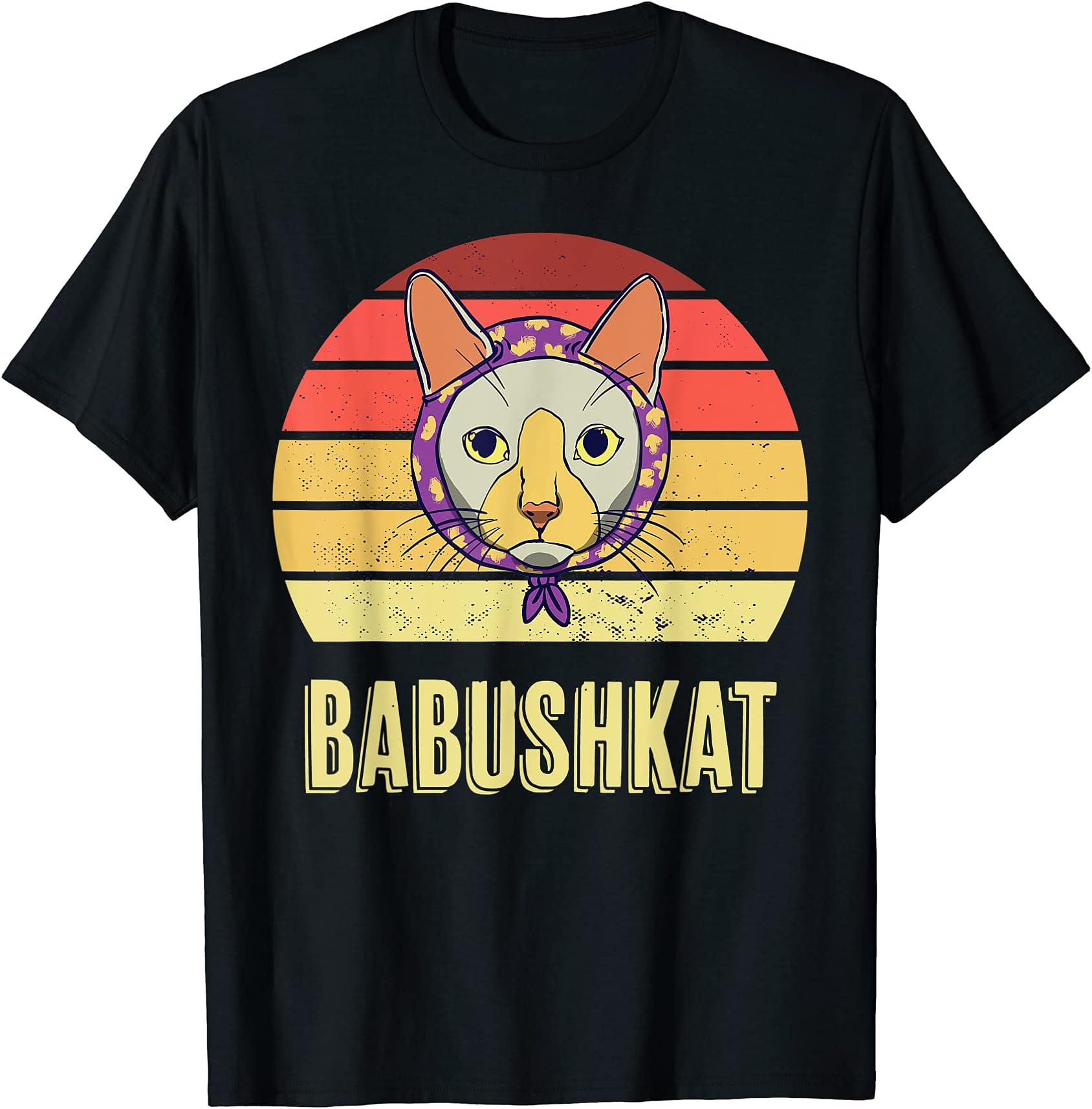 Vintage Babushkat Funny Babushka Head Scarf Cat Lover T-Shirt
