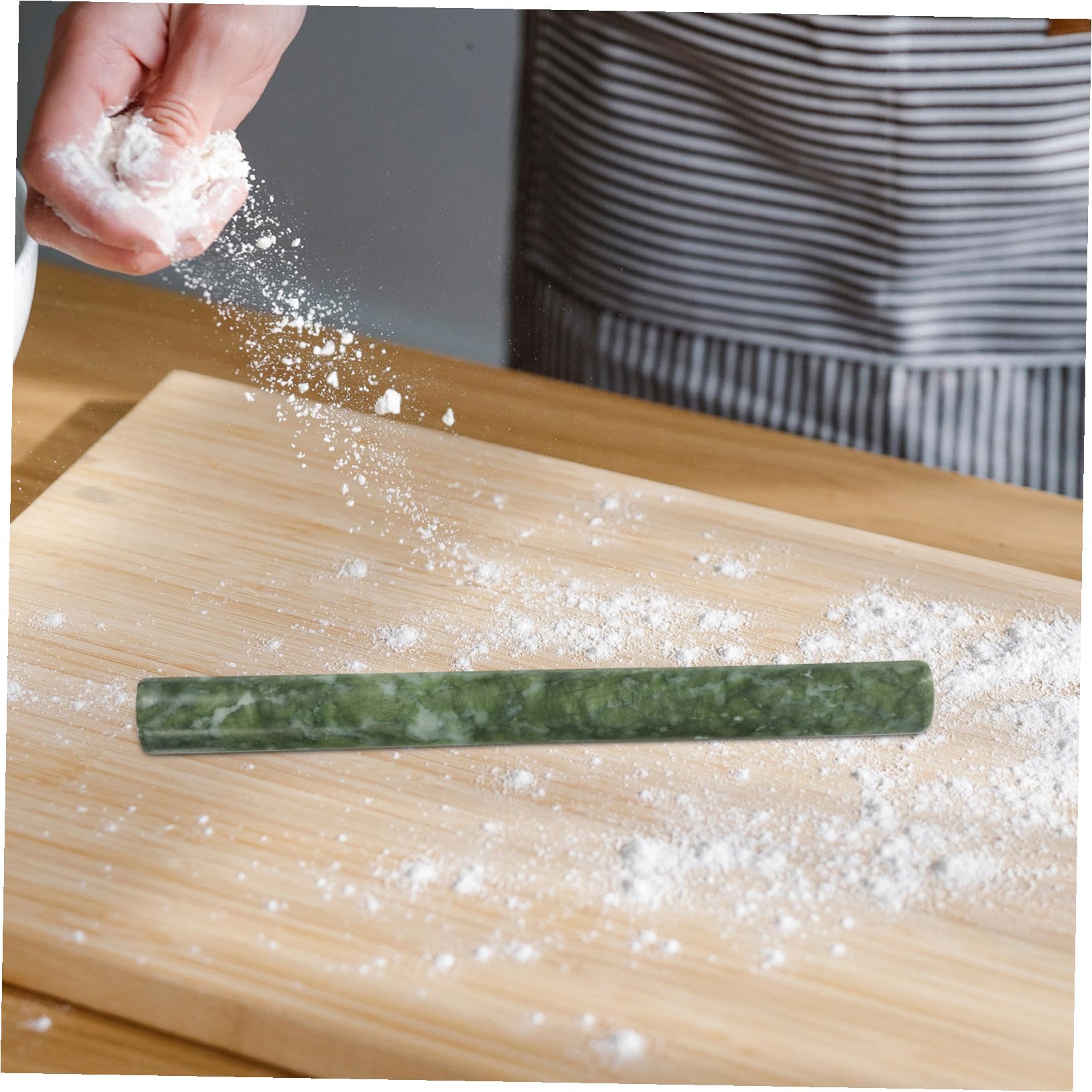 Rouleau à Pâtisserie Accessoire Cuisine Pâtisserie 2 Pièces en Jade Vert et Design Ergonomique Prise Confortable pour Pâte et Pâtes