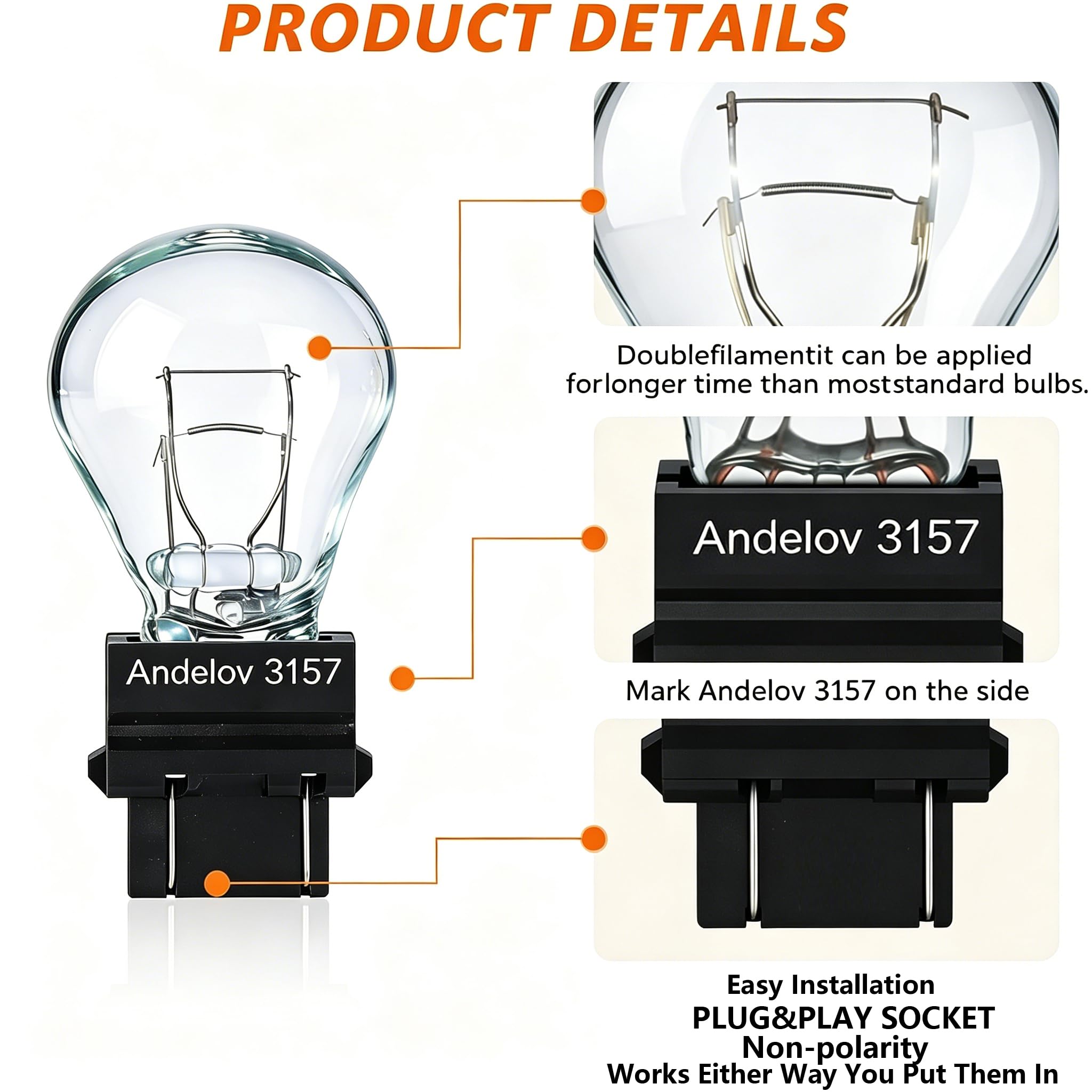 2pack 3157 3457 tail light bulb,12V P27/7W 3000K Turn Signal Bulbs for Cars,Trucks,SUVs Halogen Rear Automotive Brake Light Bulbs/Long Life Miniature Bulb - 4