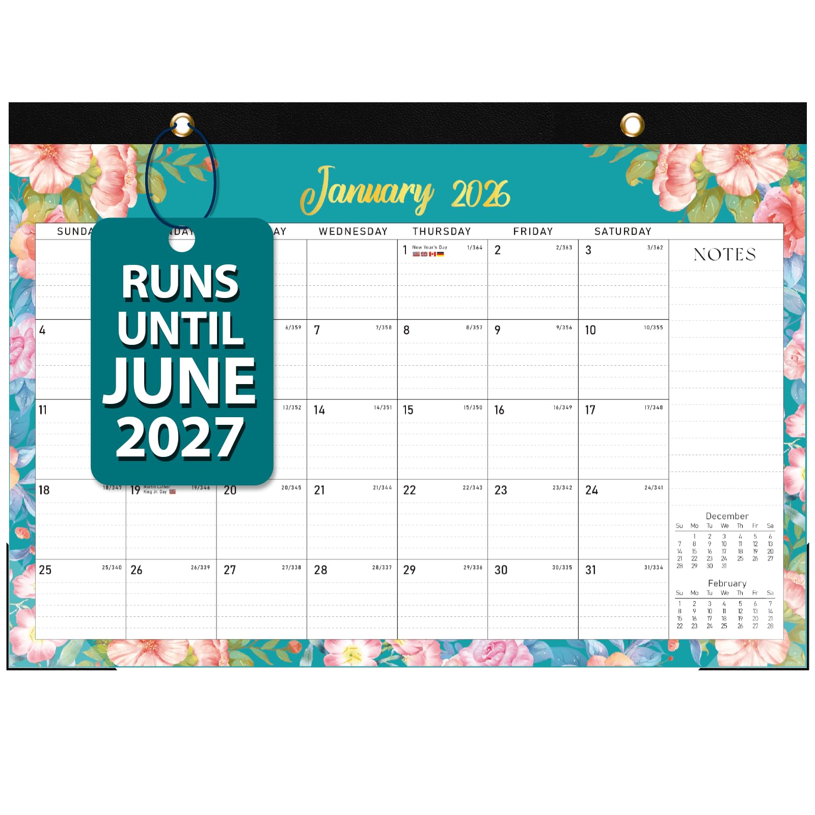 Desk Calendar 2026, 18 Months Desktop/Wall Calendar 2026 Run until Jun. 2027, 17" x 12" Large Desk Planner, Home School Office Supplies for Women &