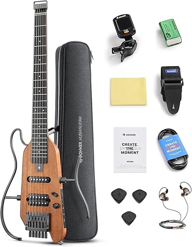 Miniatura 8 de Donner HUSH-X - Kit de guitarra eléctrica, guitarra sin cabeza ligera, ideal para viajes y práctica, cuerpo sólido de caoba con soportes fáciles de