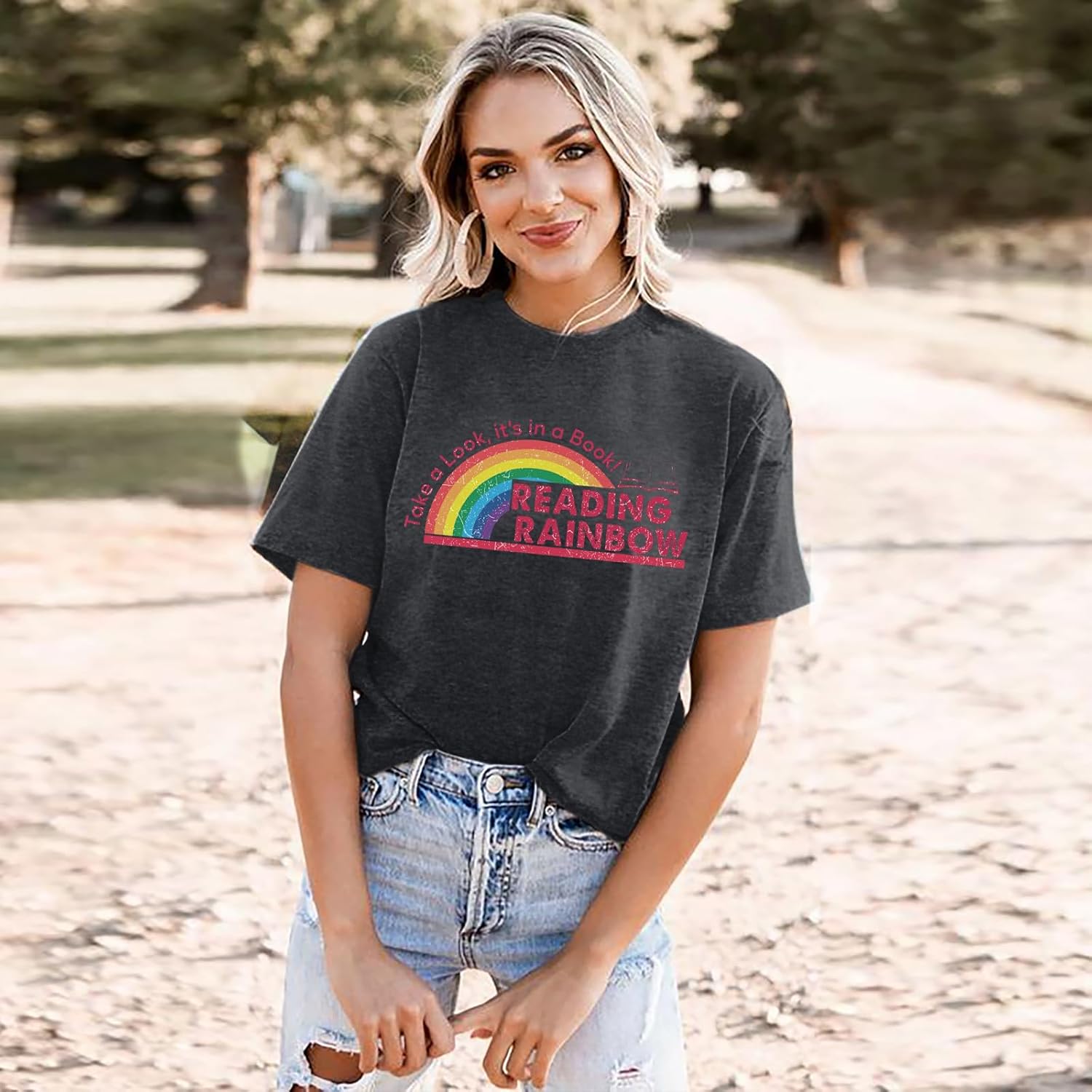 Women Reading Rainbow Shirts Take a Look It's in a Book Shirt Funny Book Lover Gift Shirt Teachers Tee Tops - Image 5