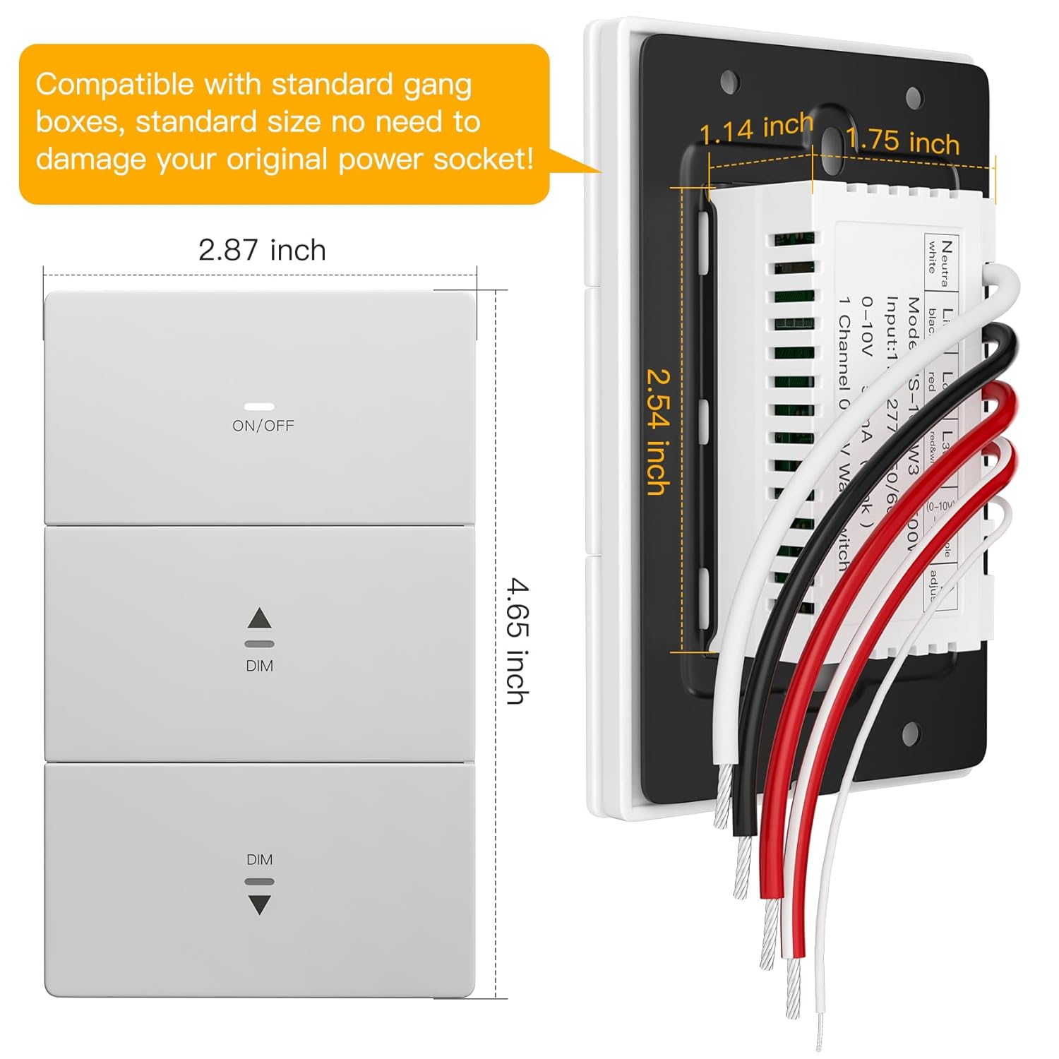 0-10V LED Dimmer Switch for Lutron & Levition LED Drivers or Fluorescent Ballasts Power Supply Transformer | Single Pole / 3 Way 120-277V | Max 500W | ETL Listed | White