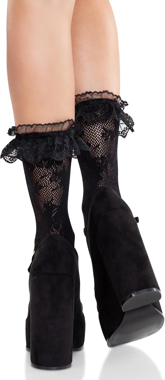 Leg Avenue Women's Floral Lace Ruffle Top Anklets
