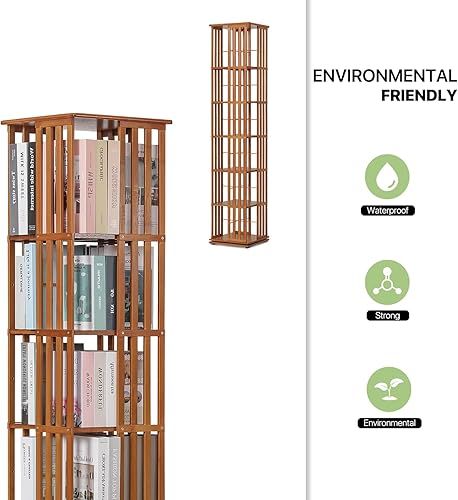Miniatura 9 de Magshion Estantería giratoria de 6 niveles, estante esquinero de bambú, 70.5 pulgadas de alto, organizador de almacenamiento giratorio de pie, sala