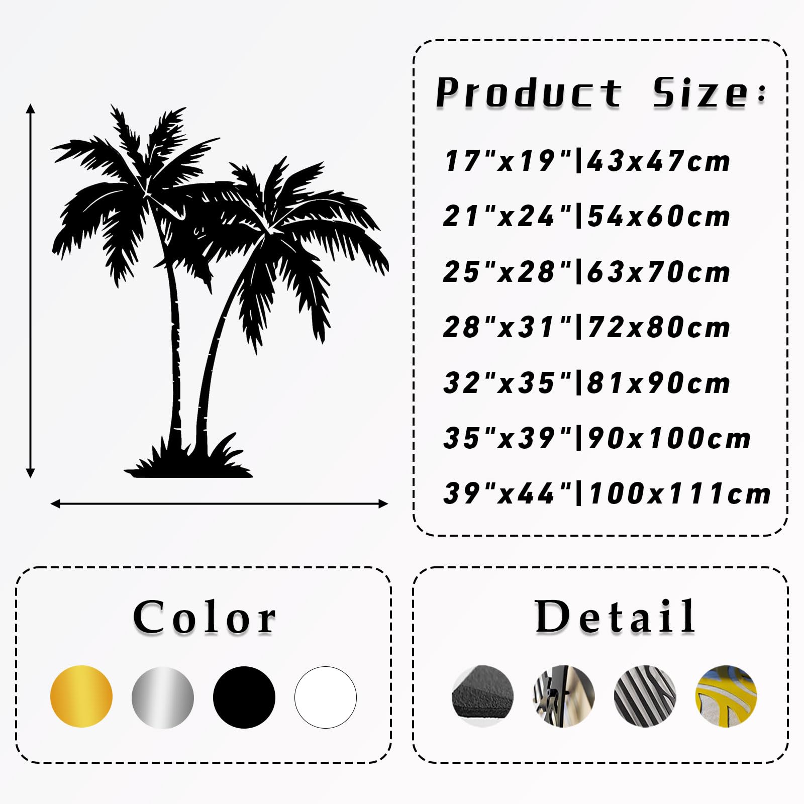 Generico Decoración de pared abstracta contemporánea de Metal con palmeras tropicales, Arte playero, casa de hojas costeras, para exteriores (81 x 90 cm, Blanco)