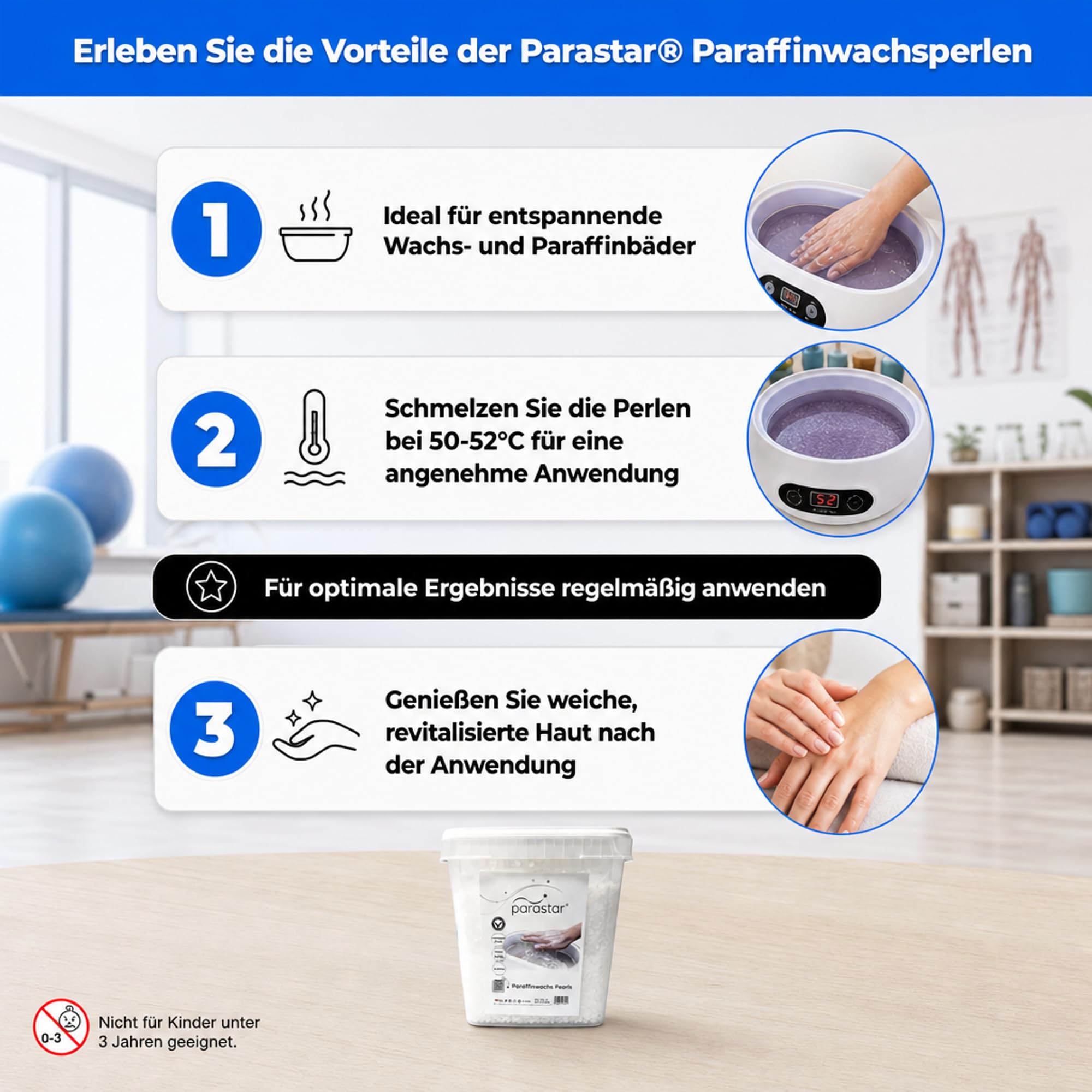 ATC - Perlas de cera de Praffin en diferentes cantidades y en práctico cubo, ideal para baños de cera y listo para usar, 50-52 grados Celsius de temperatura de fundición