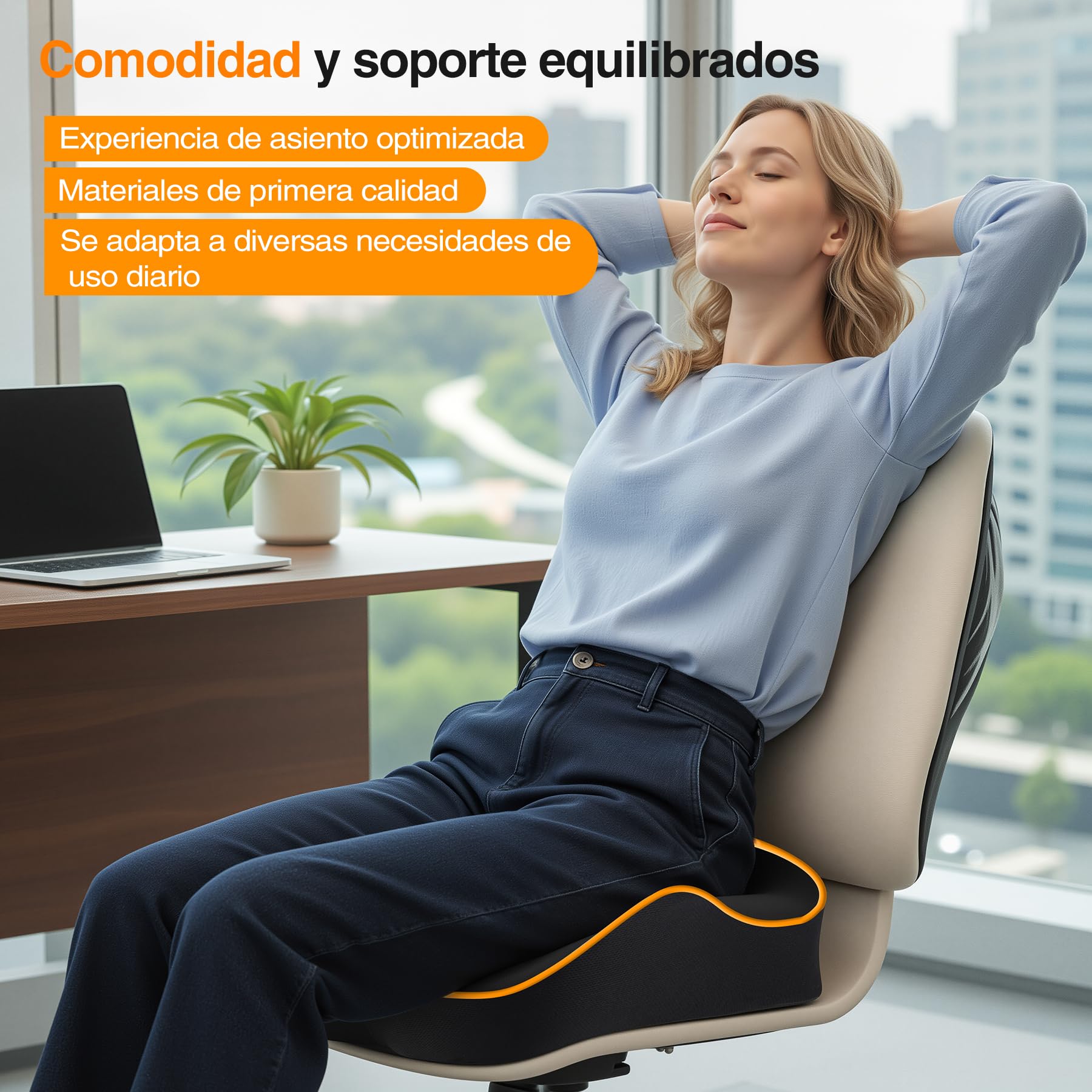 POOTACK Cojín Silla Oficina, Cojín para Silla de Espuma Viscoelástica, Cojín de Soporte Premium en Forma de U para Escritorio en Casa, Silla Gaming, Escritorio de Oficina