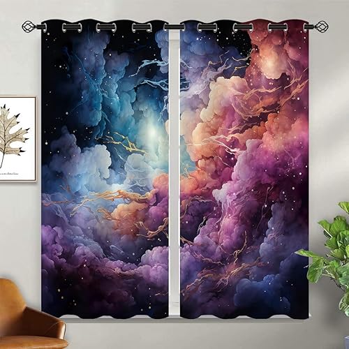 Vista 33 de Nebula Blackout Curtains for Girls Boy Home Decor, Black Hole Universe Space Galaxy Cool Grommet Thermal Insulated Drapes Darkening Window Curtain