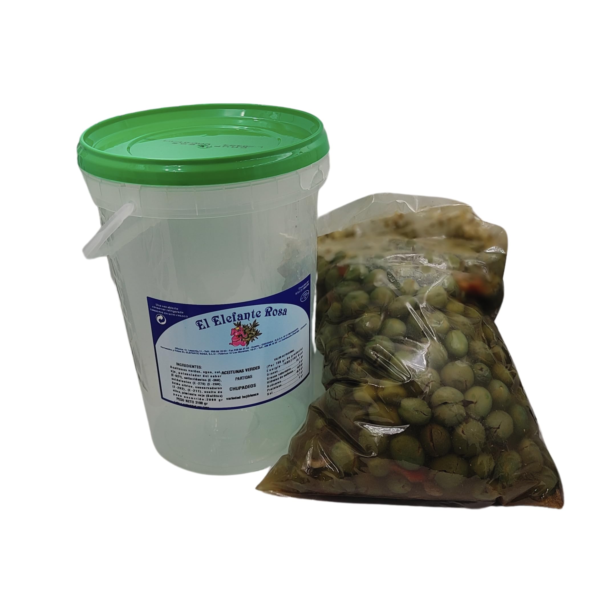 Aceitunas Verdes Aliñadas Chupadedos El Elefante Rosa Bote Familiar 3Kg