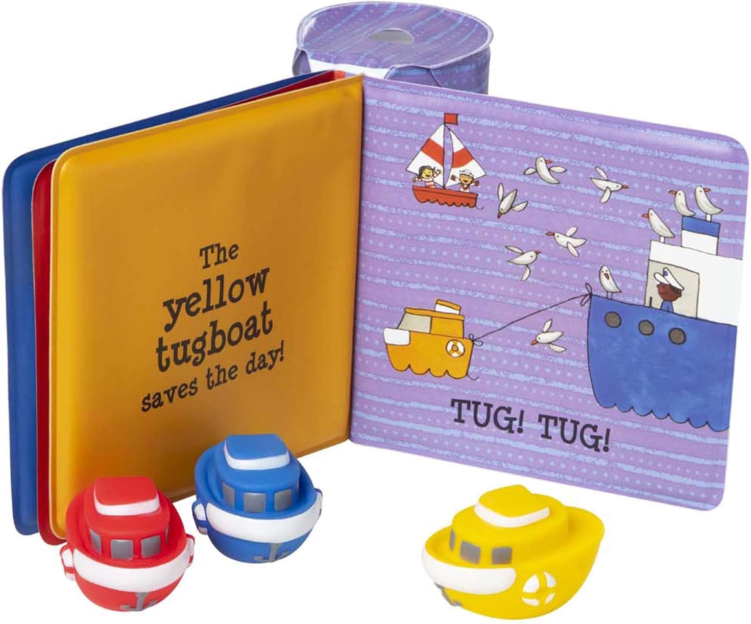 Melissa & Doug Children’s Book - Float-Alongs: Tiny Tugboats (Bath Book + 3 Floating Tugboat Toys)