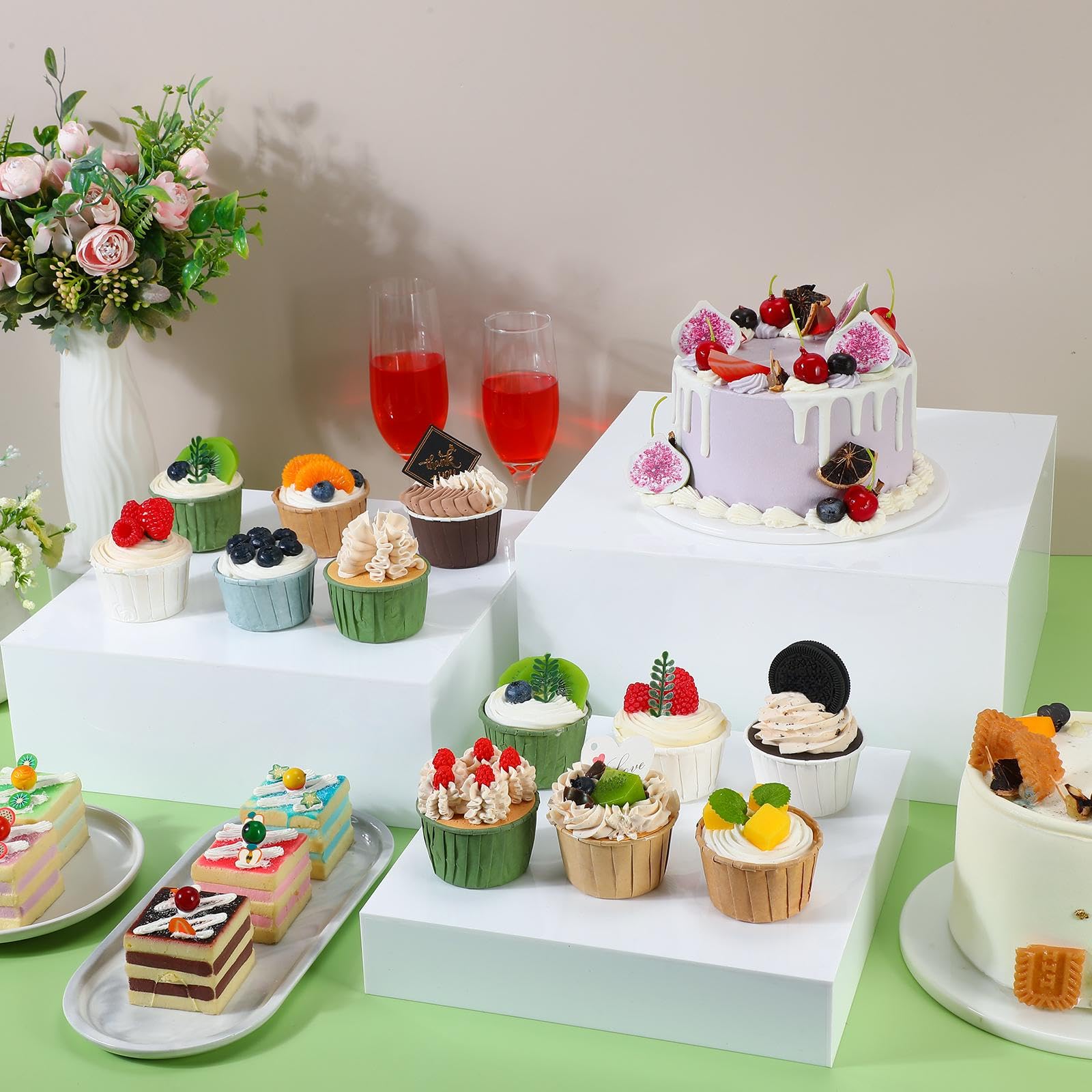 Beeveer Rialzi per buffet di grandi dimensioni, in acrilico bianco, per esposizioni con fondo cavo, espositore da tavolo per dessert, per catering, espositori per cibo, feste, matrimoni, banconi al