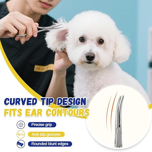 Miniatura 3 de Kit de depilación de orejas de perro, polvo de oído, juego de tijeras y pinzas de aseo de punta roma, herramienta segura para arrancar el pelo para