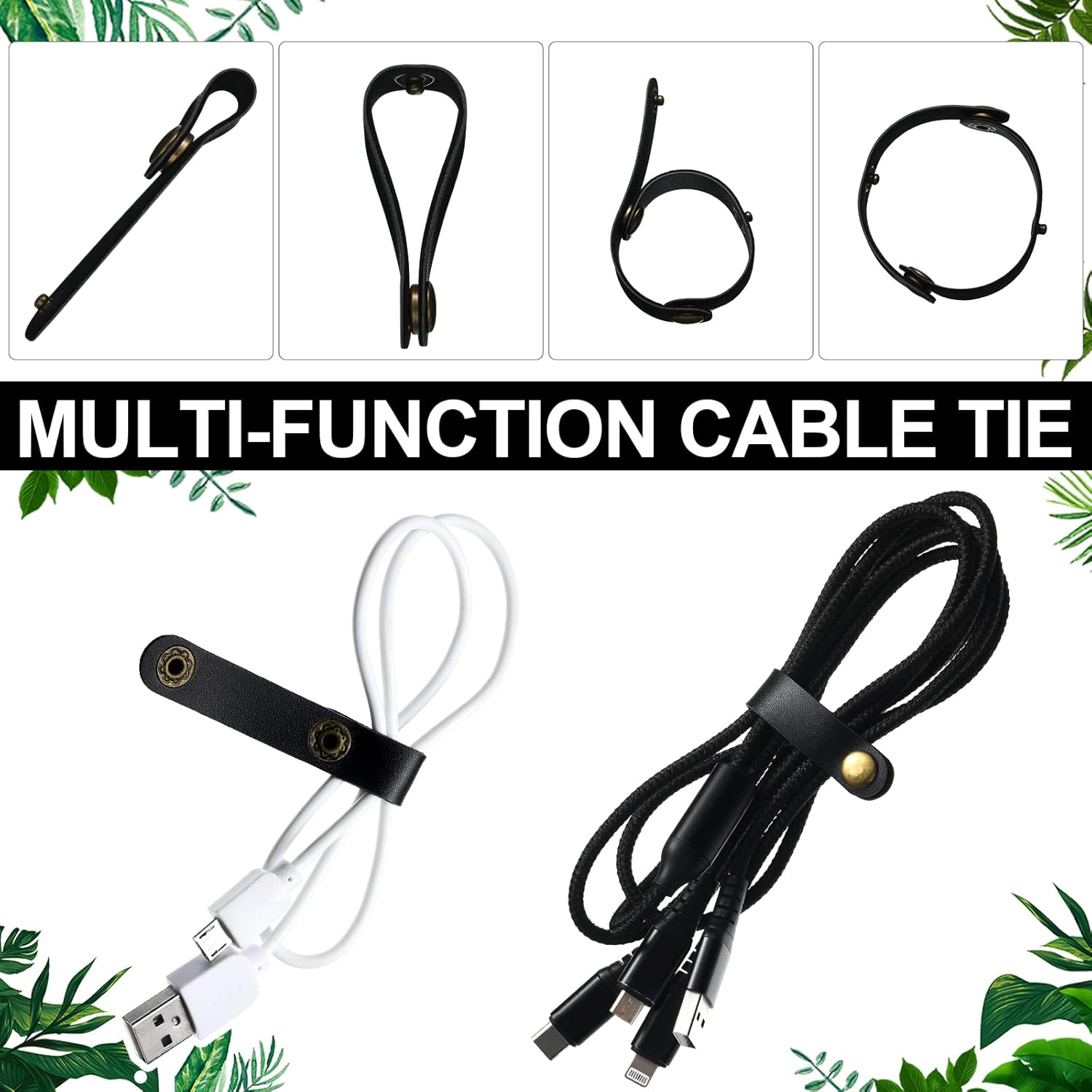 Flutesan 24 Pcs Leather Cord Organizer Travel Cord Organizer 2 in 1 Portable USB Holder Headset Winder Earphone Clips Ties for Men Gifts Leather Home(Black)