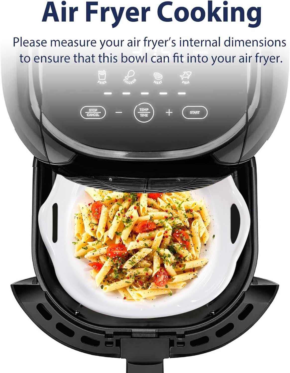 Ceramic Air Fryer Liners, 8 Inch Reusable Air Fryer Accessories, Square Air Fryer Basket with 2 Hooks, Heat Resistant Air Fryers Bowl, White