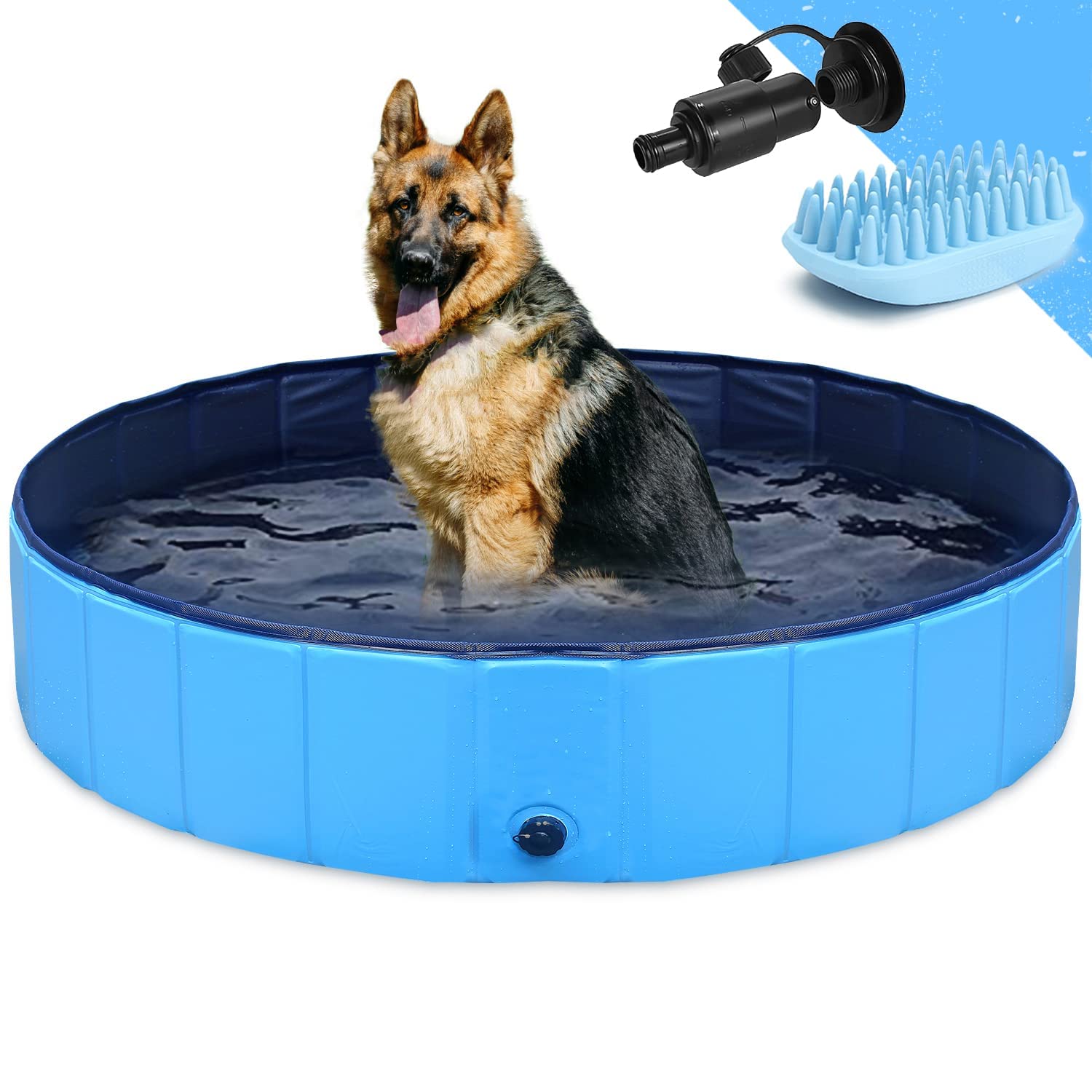 Piscina per cani pieghevole Piscina Lavandino per bambini Portatile Vasca da bagno per animali domestici Cane grande Gatto PVC Antiscivolo(pennello da bagno bonus per animali domestici)39"x12"