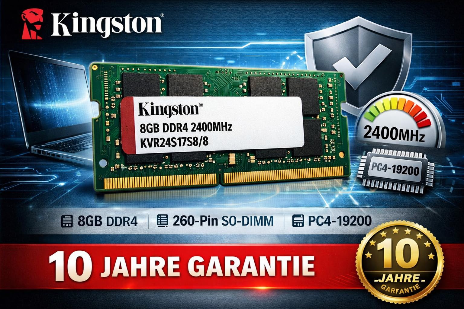 Kingston 8GB DDR4 2400MHz Notebook RAM – KVR24S17S8/8 – PC4-19200
