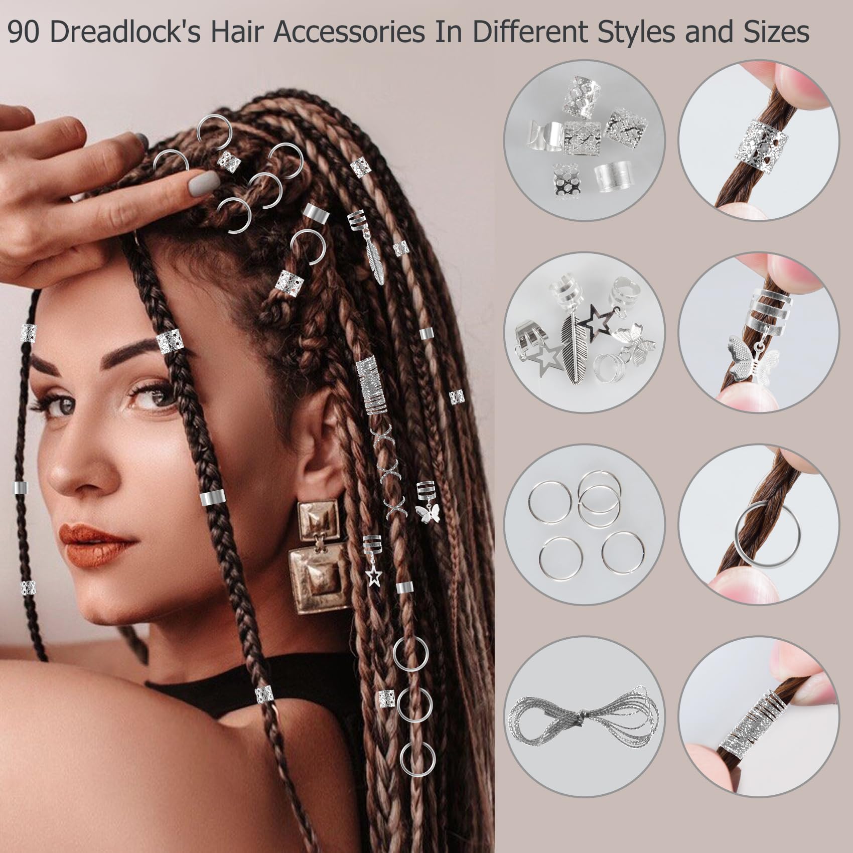 JUGUTA 120 Stück Haarschmuck Set - Gold Manschetten Clips Für Zöpfe Und Dreadlocks