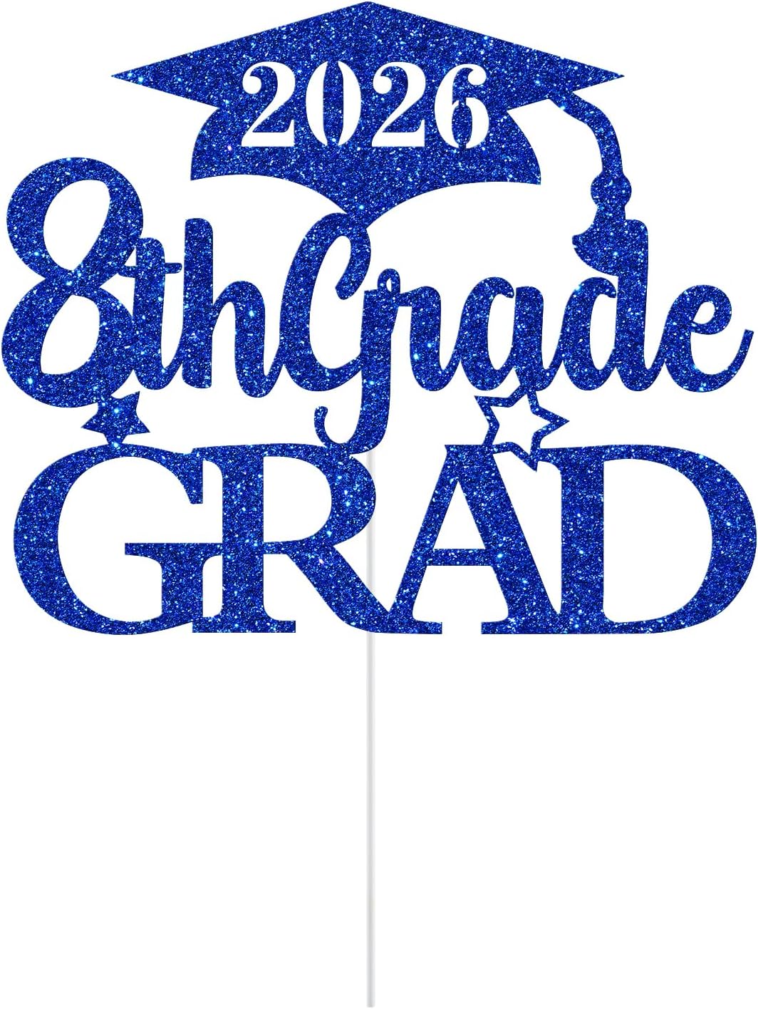 8th Grade Grad Cake Topper, Eighth Graduation Decorations, Peace Out 8th Grade, 2026 Eighth Grade Graduation Party Decorations Blue Glitter