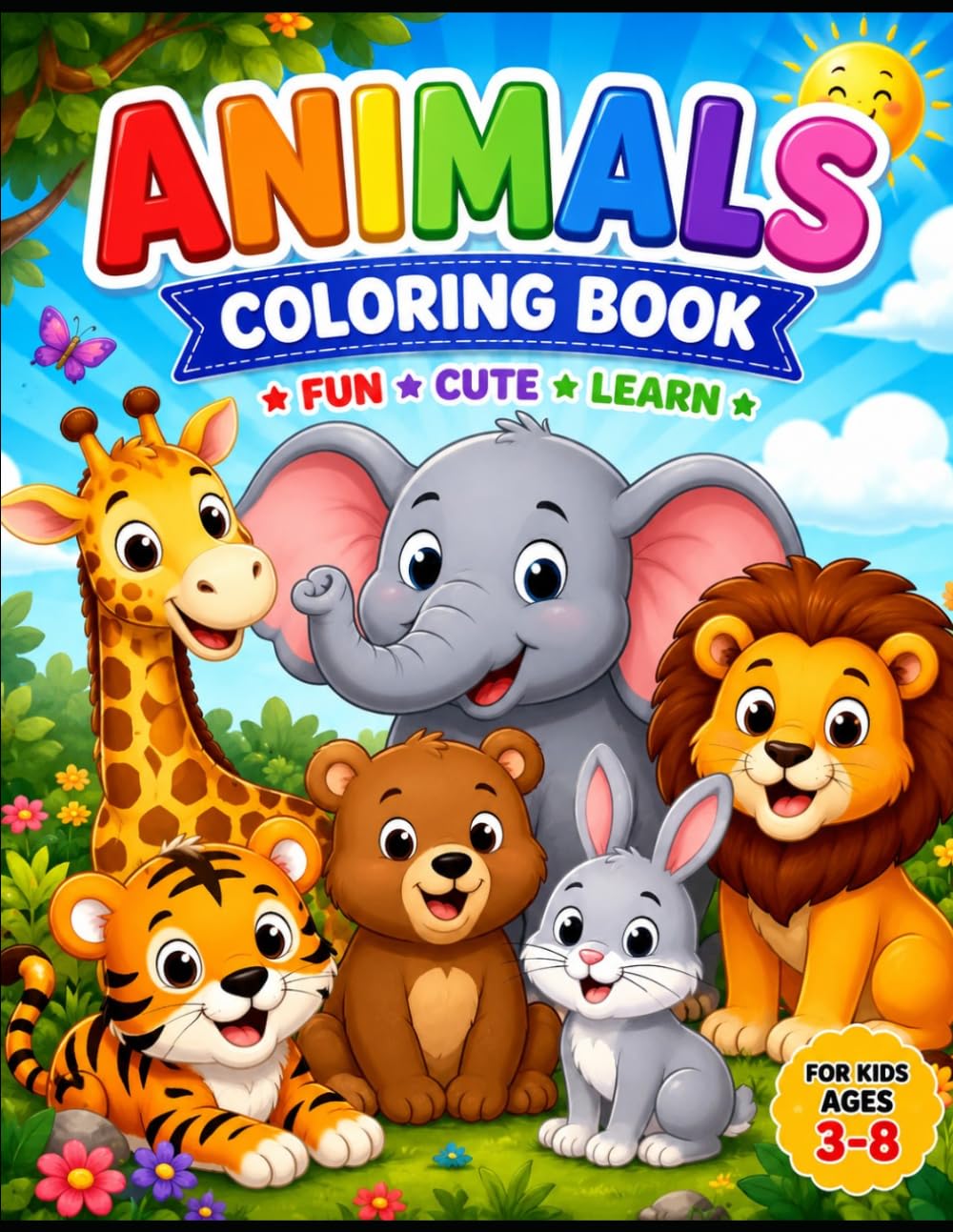 Animals Colouring Book: Easy and Cute Animal Coloring Pages for Toddlers and Kids – Farm Animals, Jungle Animals, and Pets | Big Bold Outlines for Early Learners