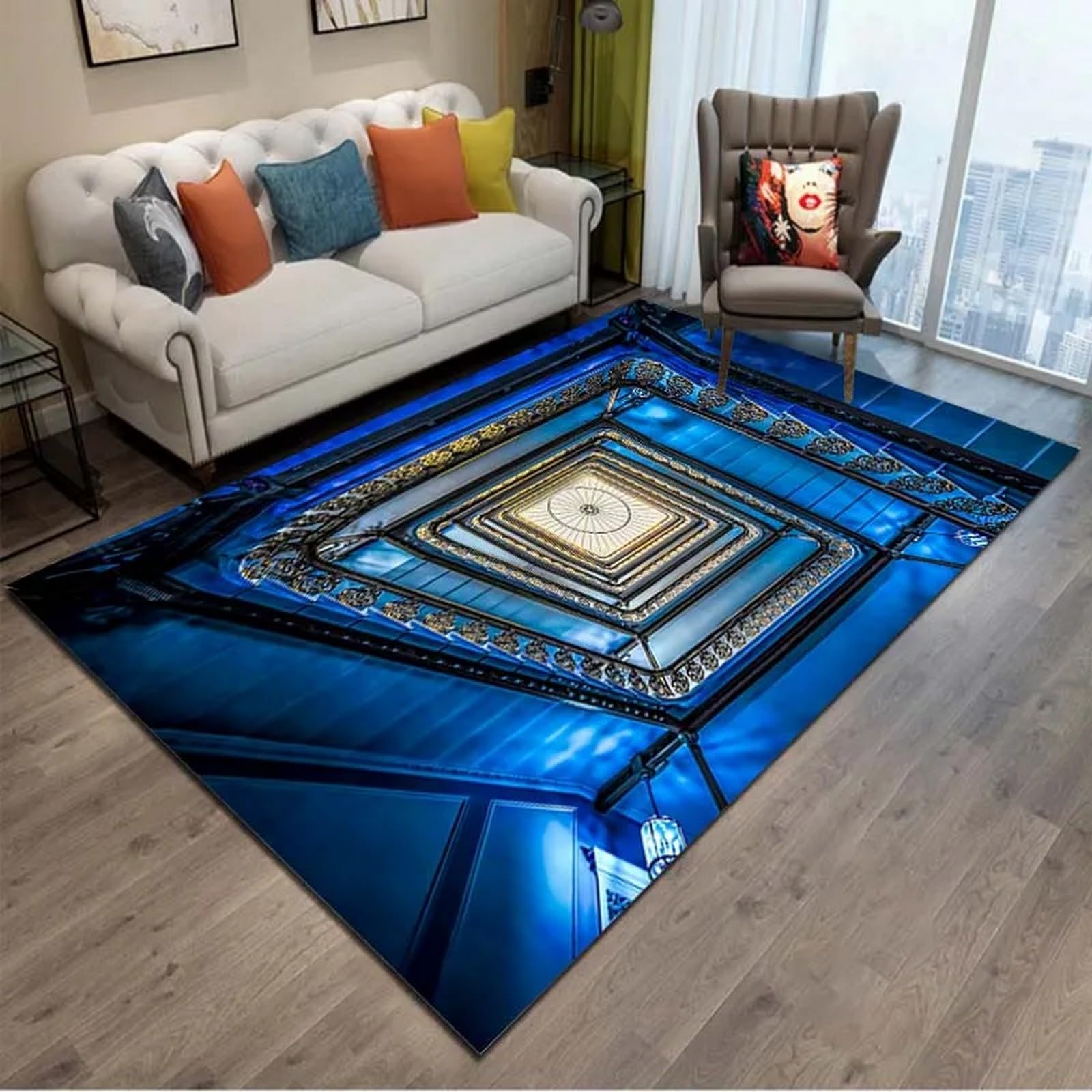 Tapis de sol escaliers 3D antidérapant lavable polyester doux 80x160cm pour déco chambre moderne