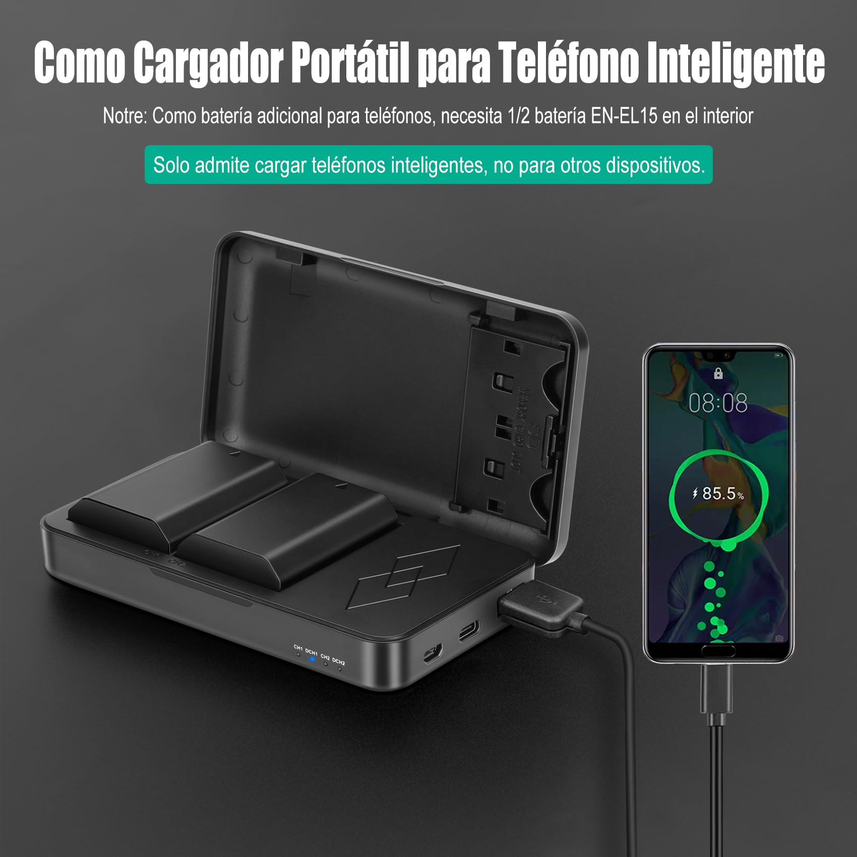JYJZPB Paquete de 2 Baterías EN-EL15C EN-EL15B EN-EL15A y Cargador de Batería con Puerto USB+Tipo-C para Nikon D7500, D850, D7200, Z6, Z7, D750, D500, D600, D810, D800, D800E, D7000, D7100 Cámaras