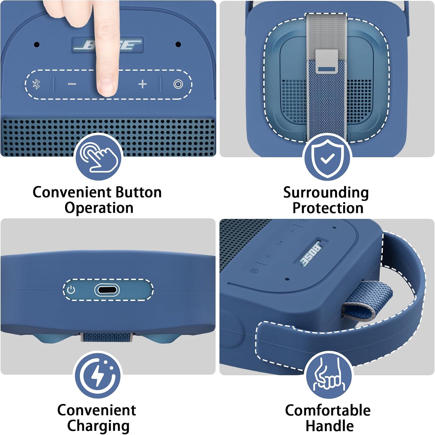 Aenllosi for Bose New SoundLink Micro 2nd Gen Bluetooth Speaker Silicone Cover Case with Carabiner, Blue (Case Only)