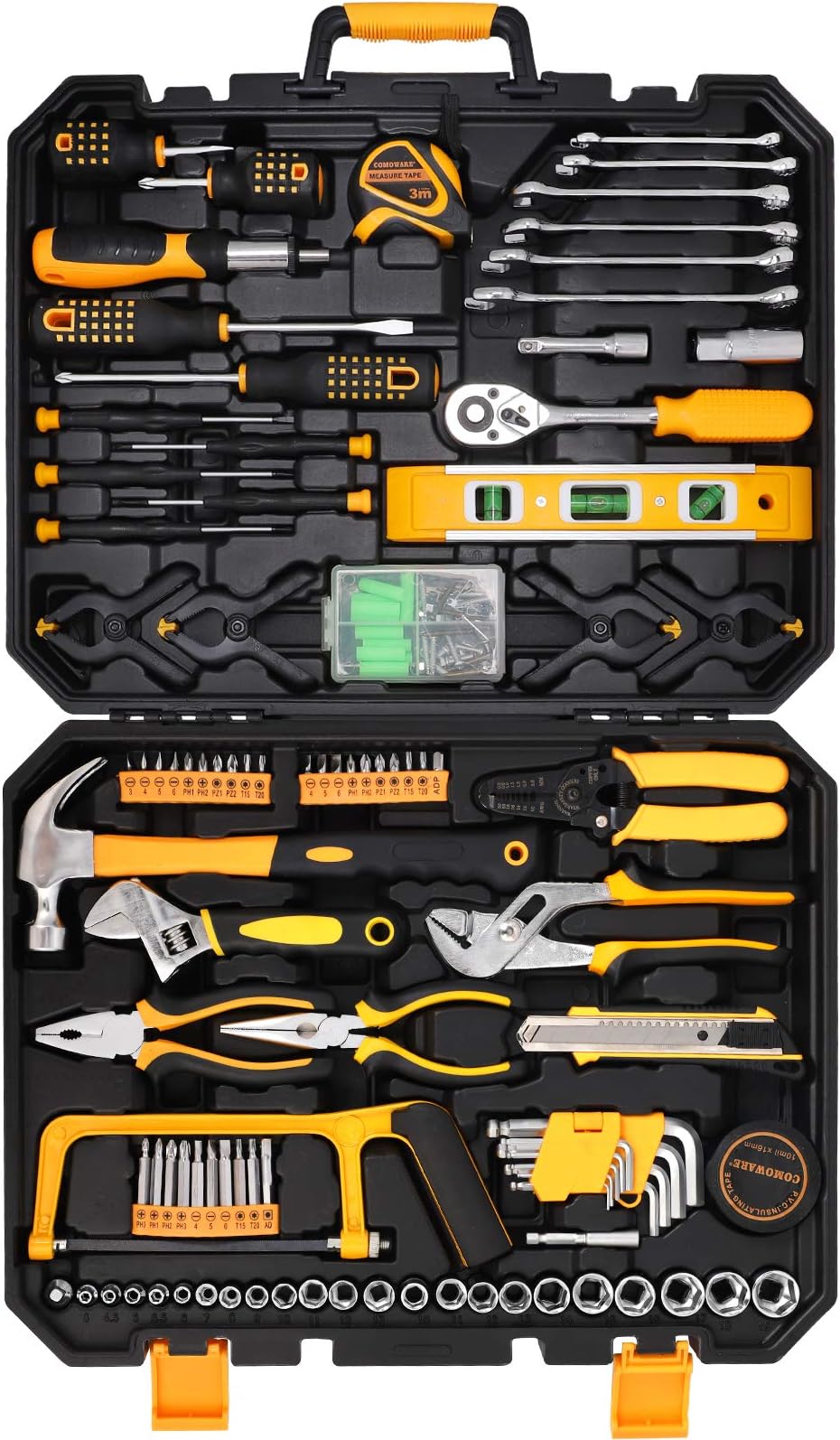 COMOWARE 168 Piece Home Repair Tool Kit - Basic Household Hand Tool Kit, Truck Tool Kit Socket Wrench Combination Tool Set for Home with Plastic Toolbox Storage Case, Rv tool set
