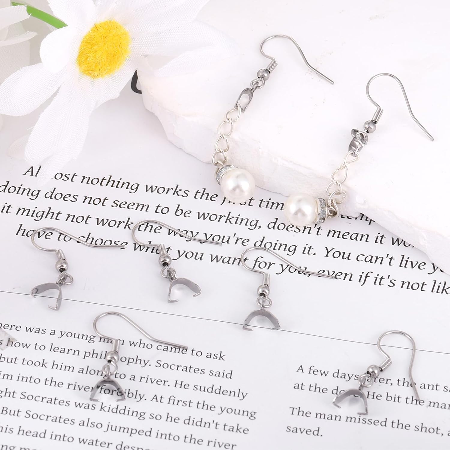 50 Pcs Stainless Steel Earring Hooks, Wire Ear Ball Hooks with Pendant Clasp Earrings Making Kit for Earrings Making DIY Silver - Image 4